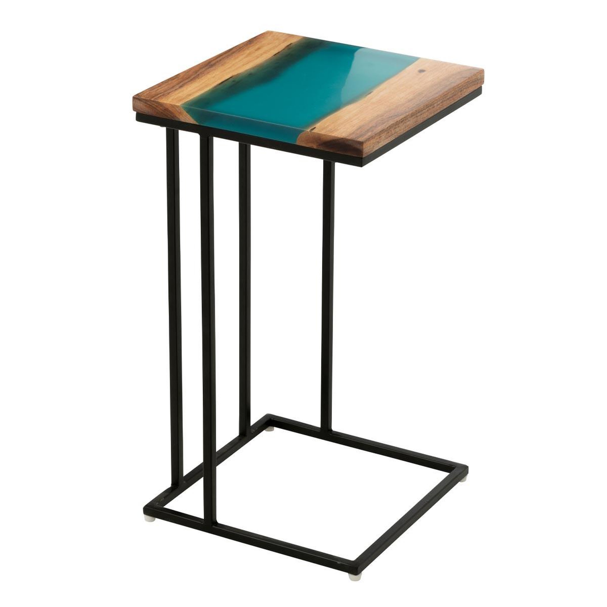 J-LINE Table d'Appoint Carrée en Bois  Douglas  55cm Naturel & Bleu