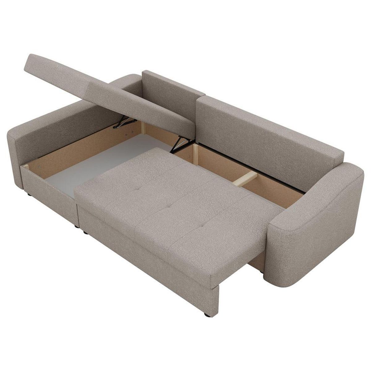 BEST MOBILIER Claudia - canapé d'angle gauche 4 places convertible avec coffre en tissu texturé