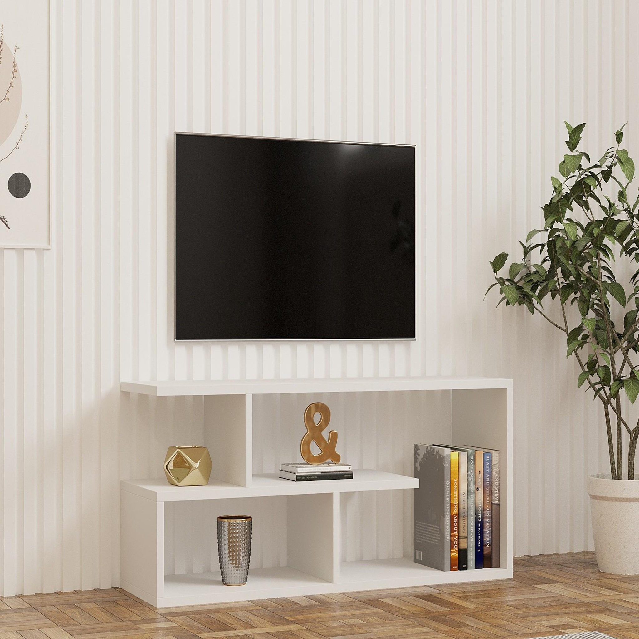 Voir la diapositive 2 : Habitat et Jardin Meuble tv en bois  cafu  - 100 x 29 x 40 cm - blanc