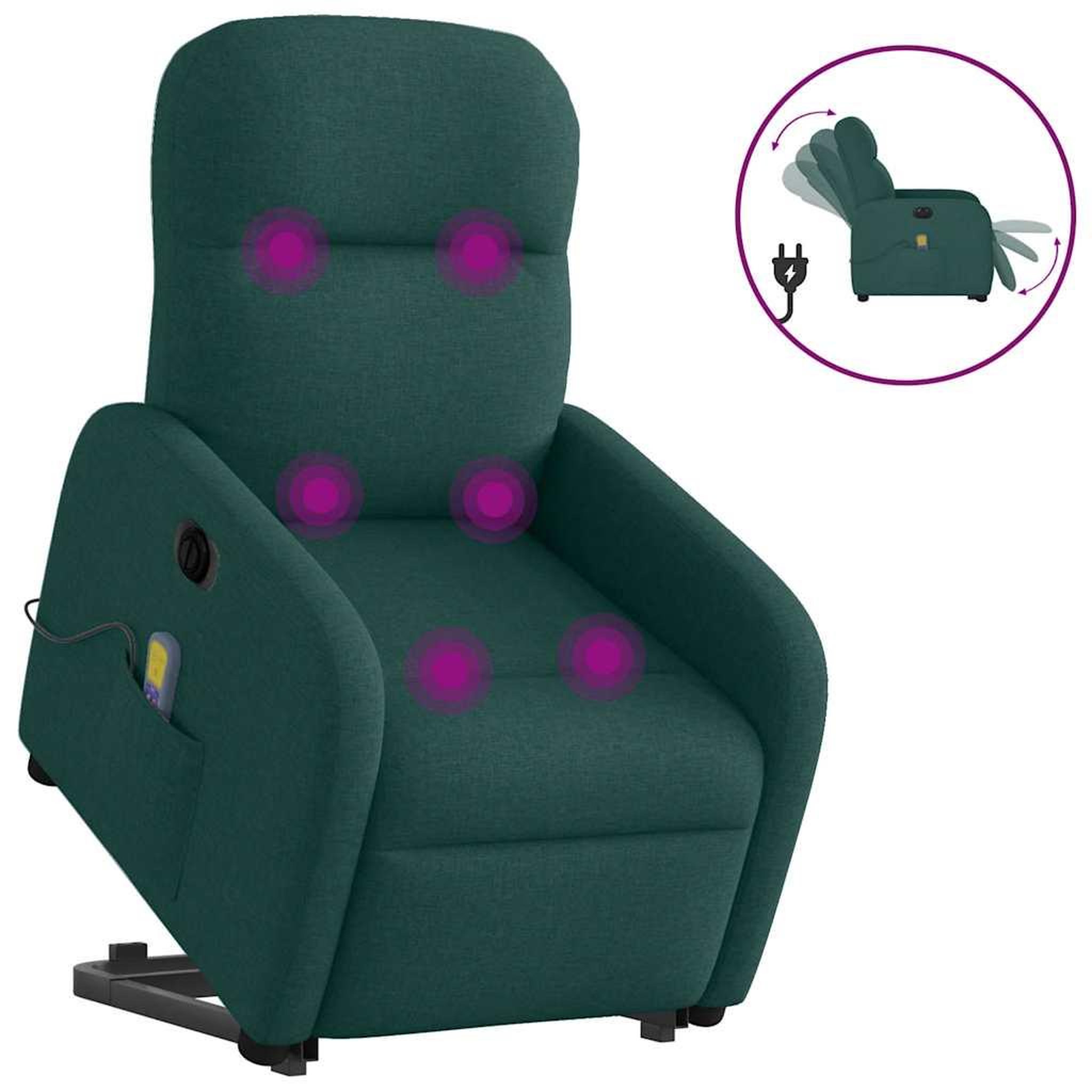 VIDAXL Fauteuil inclinable de massage electrique Vert fonce Tissu