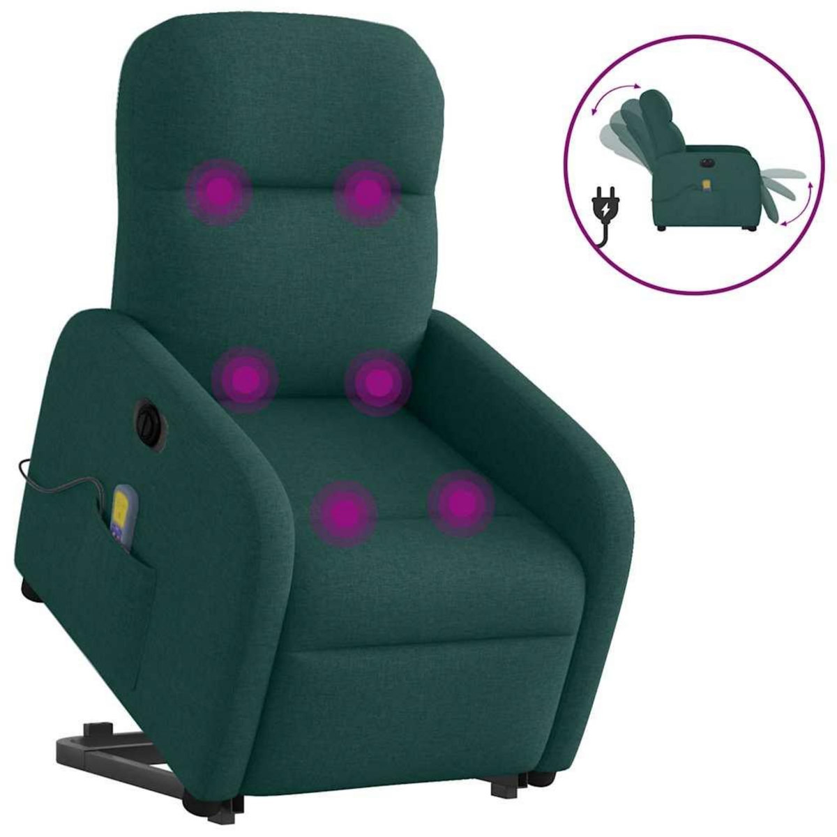 VIDAXL Fauteuil inclinable de massage electrique Vert fonce Tissu