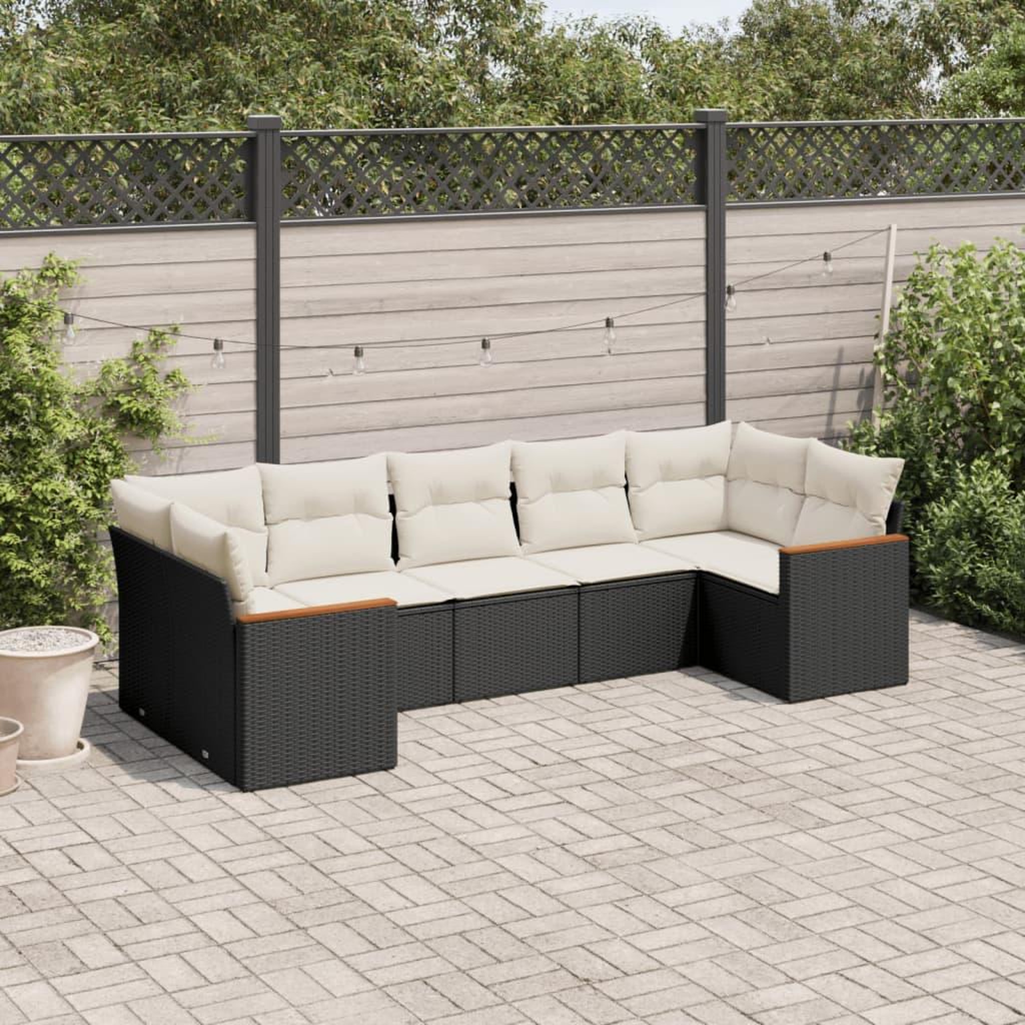 VIDAXL Salon de jardin 7 pcs avec coussins noir resine tressee