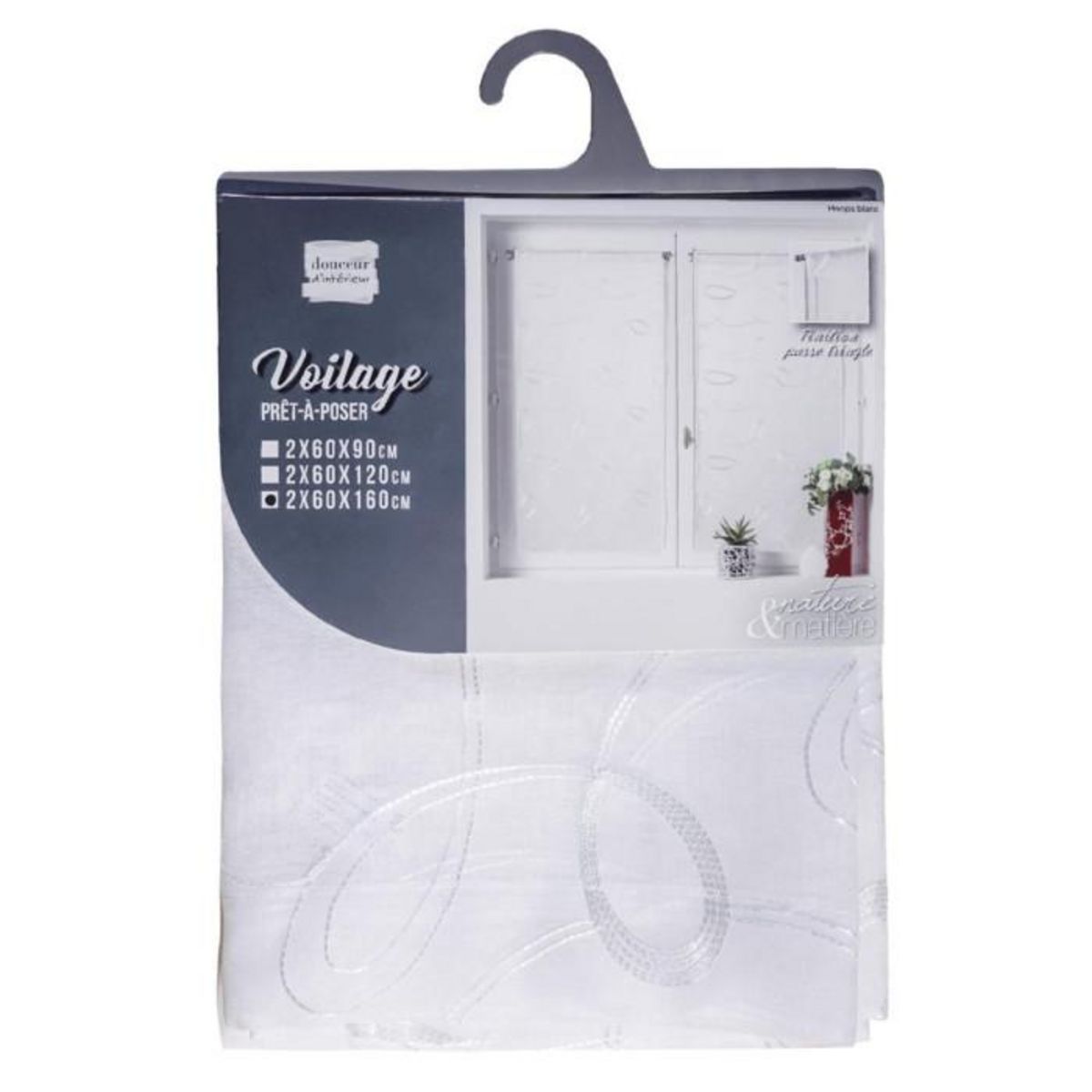 Paris Prix Paire de Voilages  Hoops  60x160cm Blanc