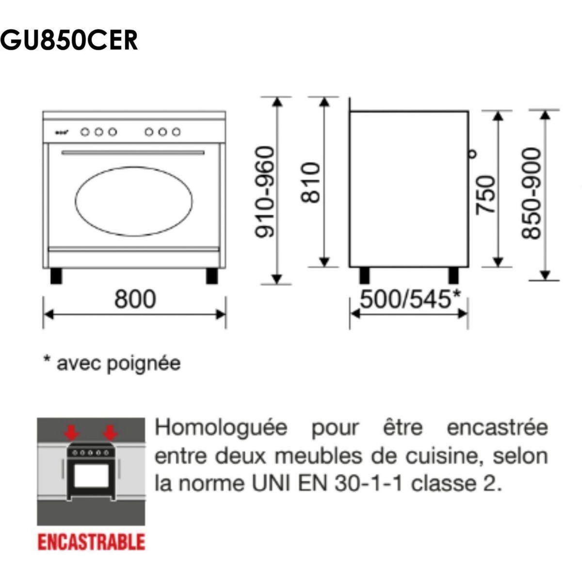 Glem Piano de cuisson gaz GU850CER