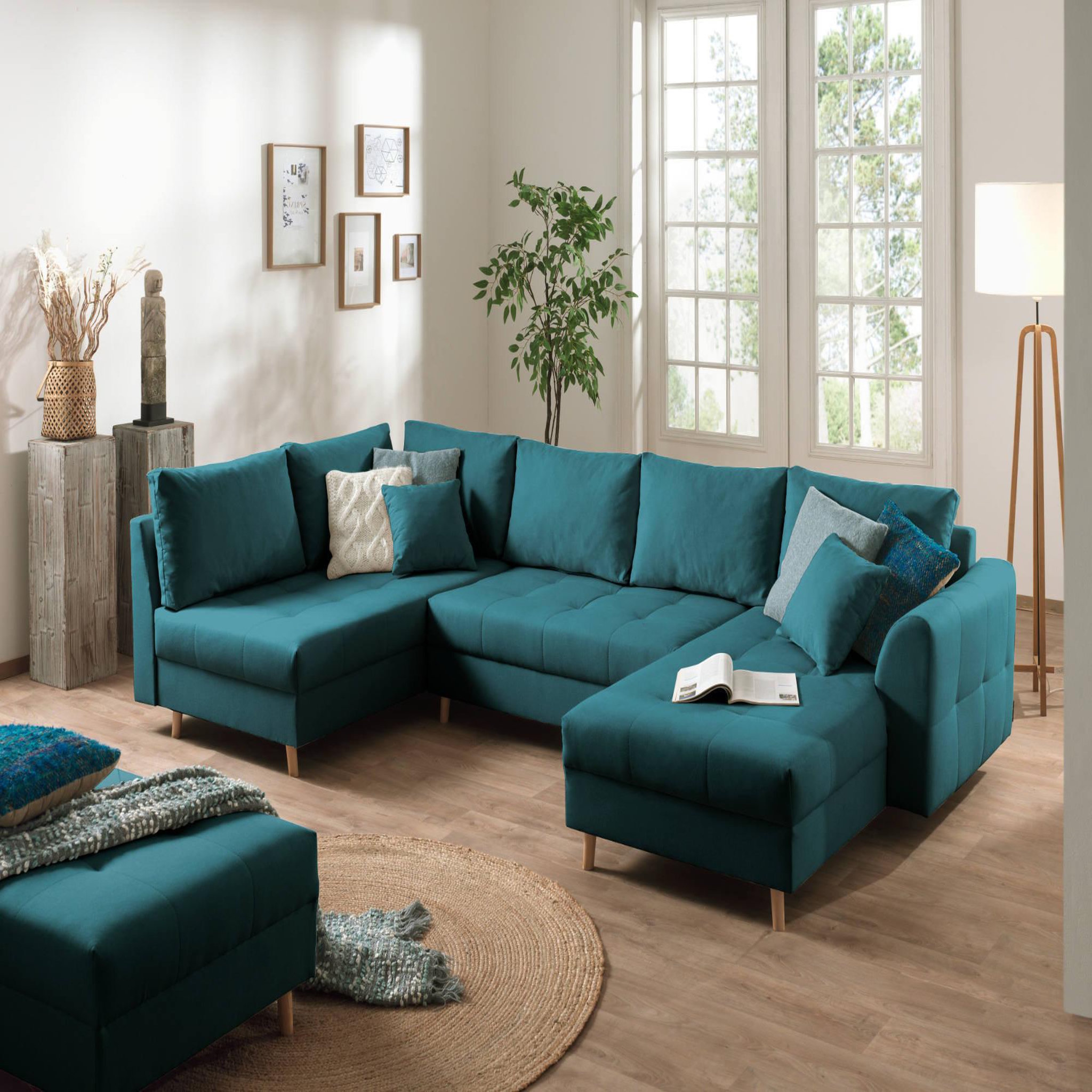 Voir la diapositive 1 : LISA DESIGN Rune - canapé panoramique avec pouf d'appoint - 7 places - style scandinave - gauche