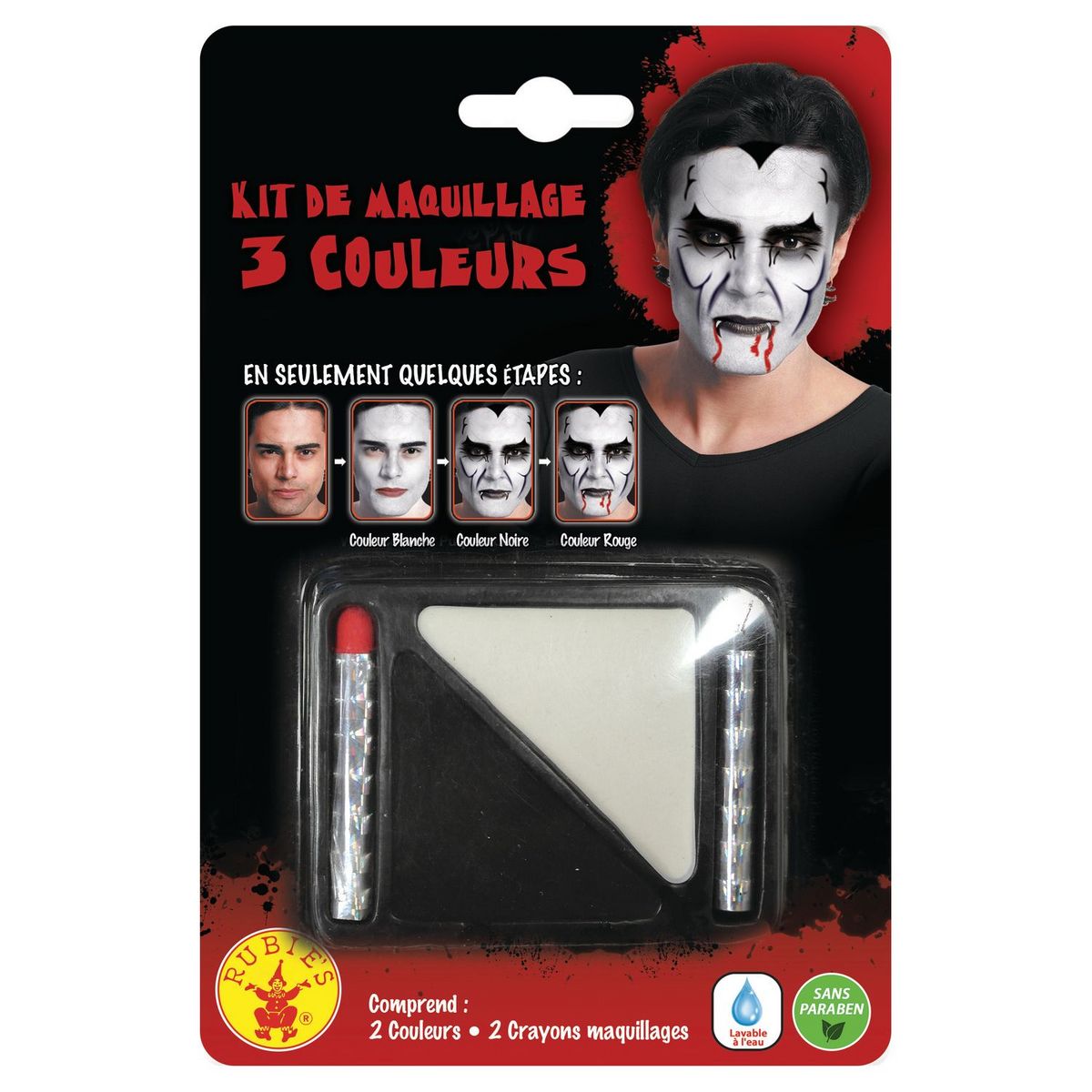 RUBIES Kit de maquillage blanc, noir et rouge