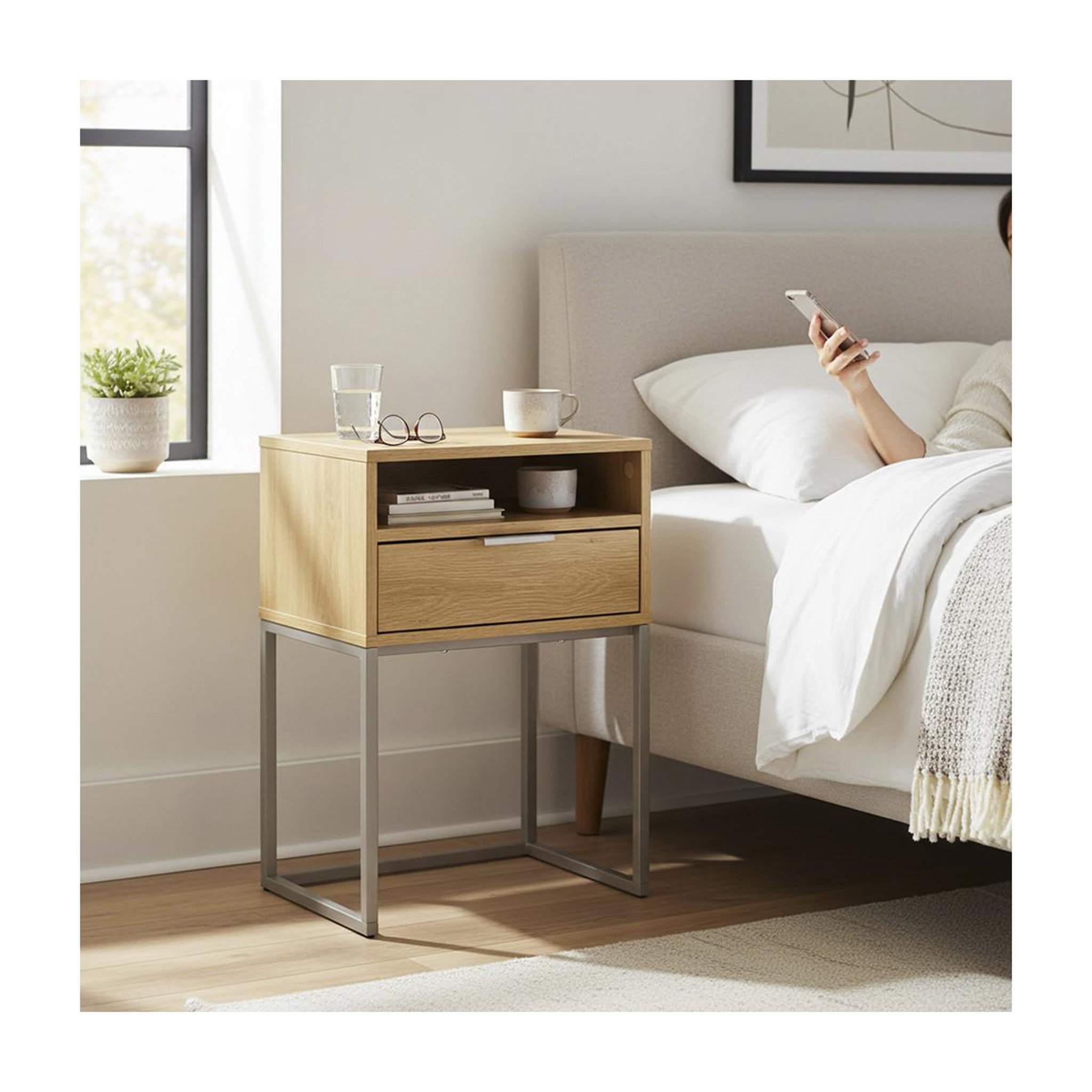 Voir la diapositive 6 : Paris Prix Table de chevet avec tiroir  malmö  60cm chêne & beige