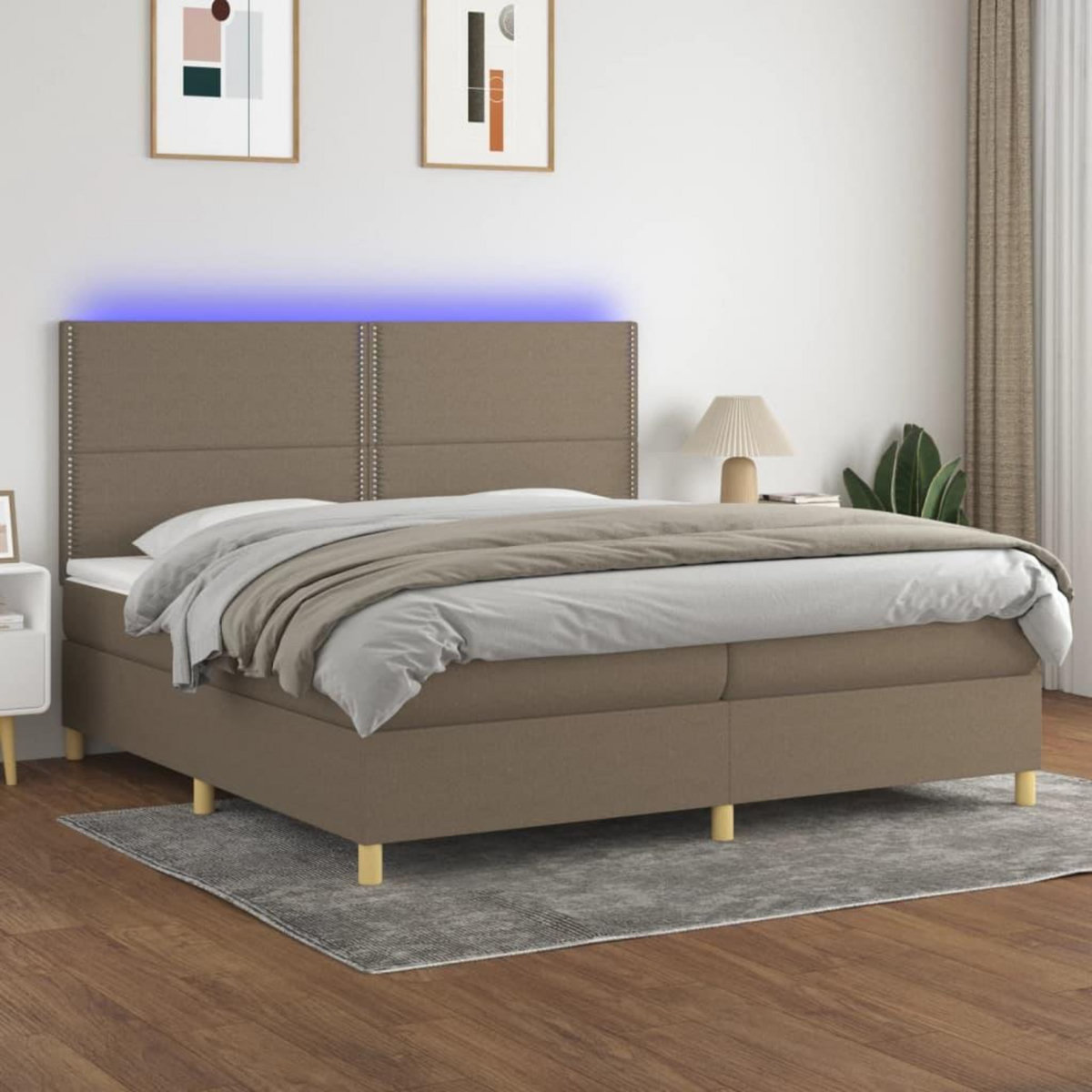 VIDAXL Sommier a lattes de lit et matelas et LED Taupe 200x200cm Tissu