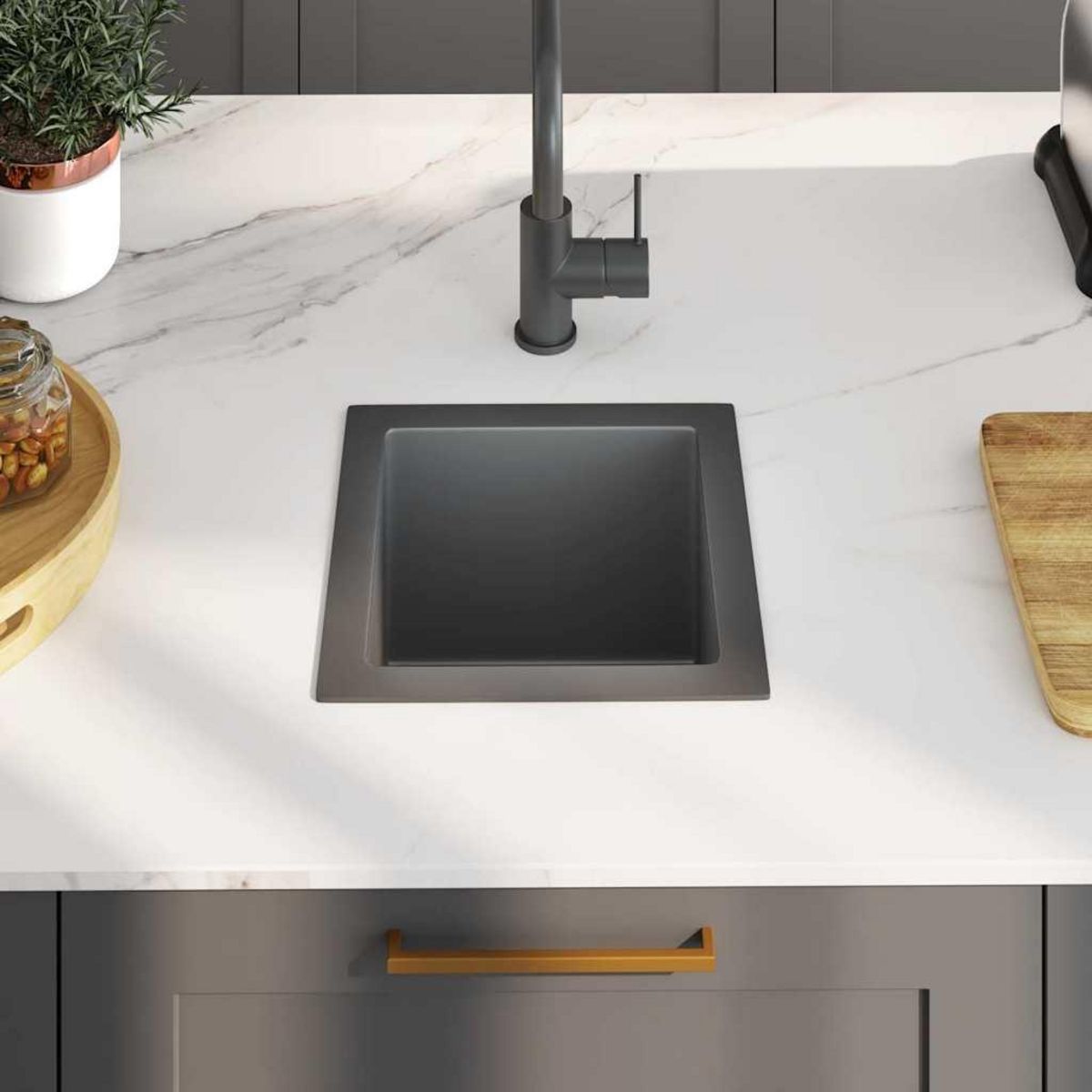 VIDAXL Evier de cuisine fait main Noir Acier inoxydable
