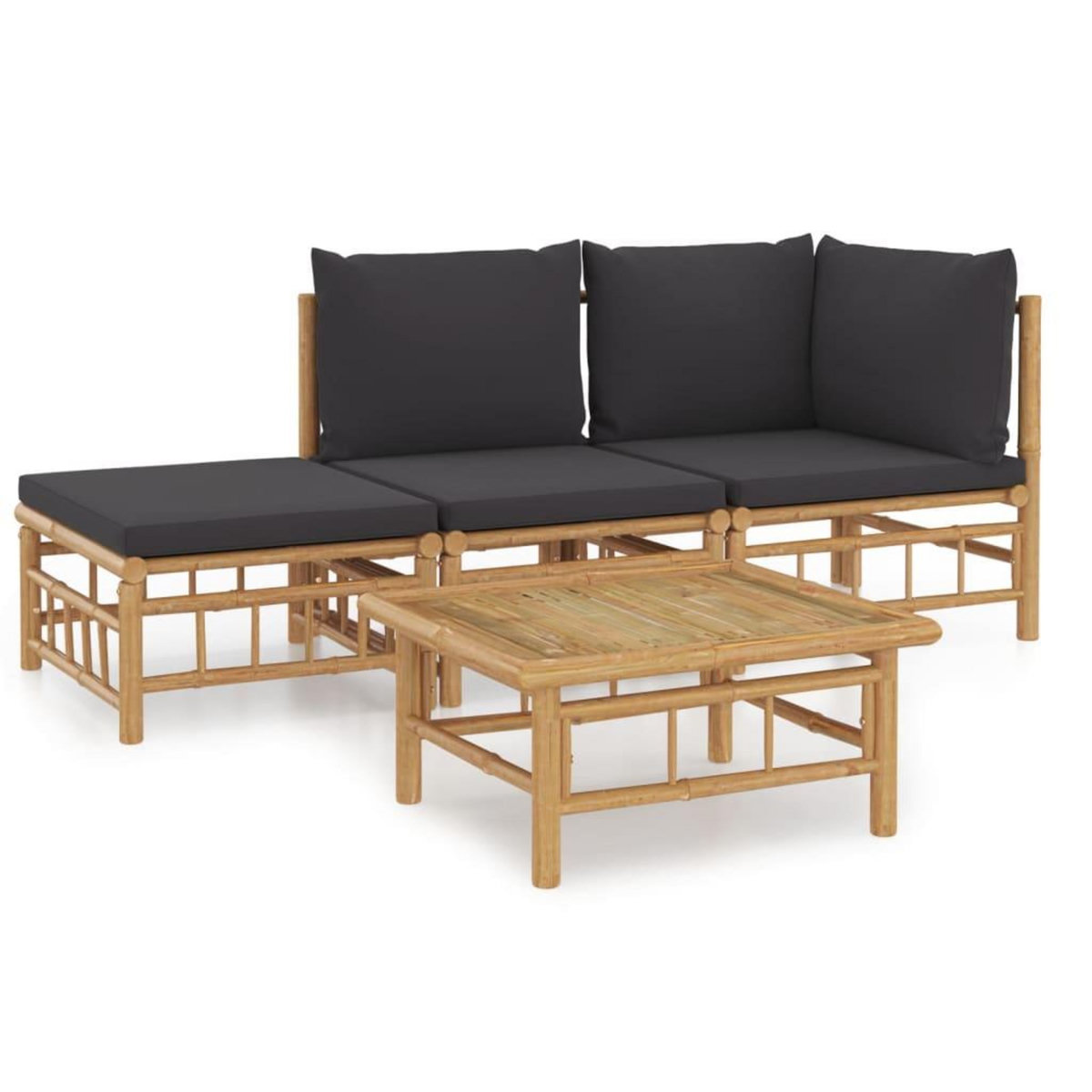 VIDAXL Salon de jardin 4 pcs avec coussins gris fonce bambou