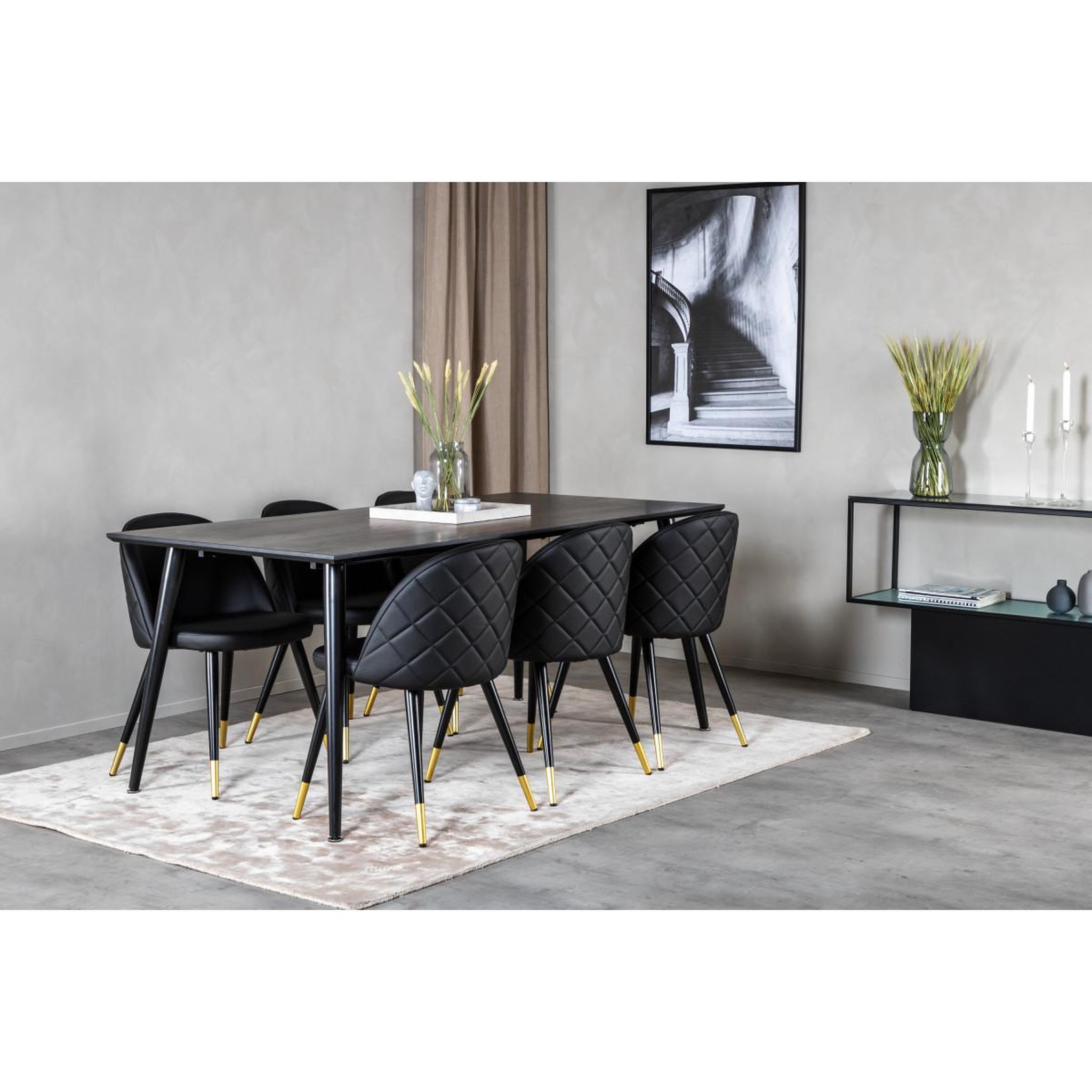 Voir la diapositive 6 : Paris Prix Ensemble table à manger & 6 chaises design  dipp & velvet  180cm noir