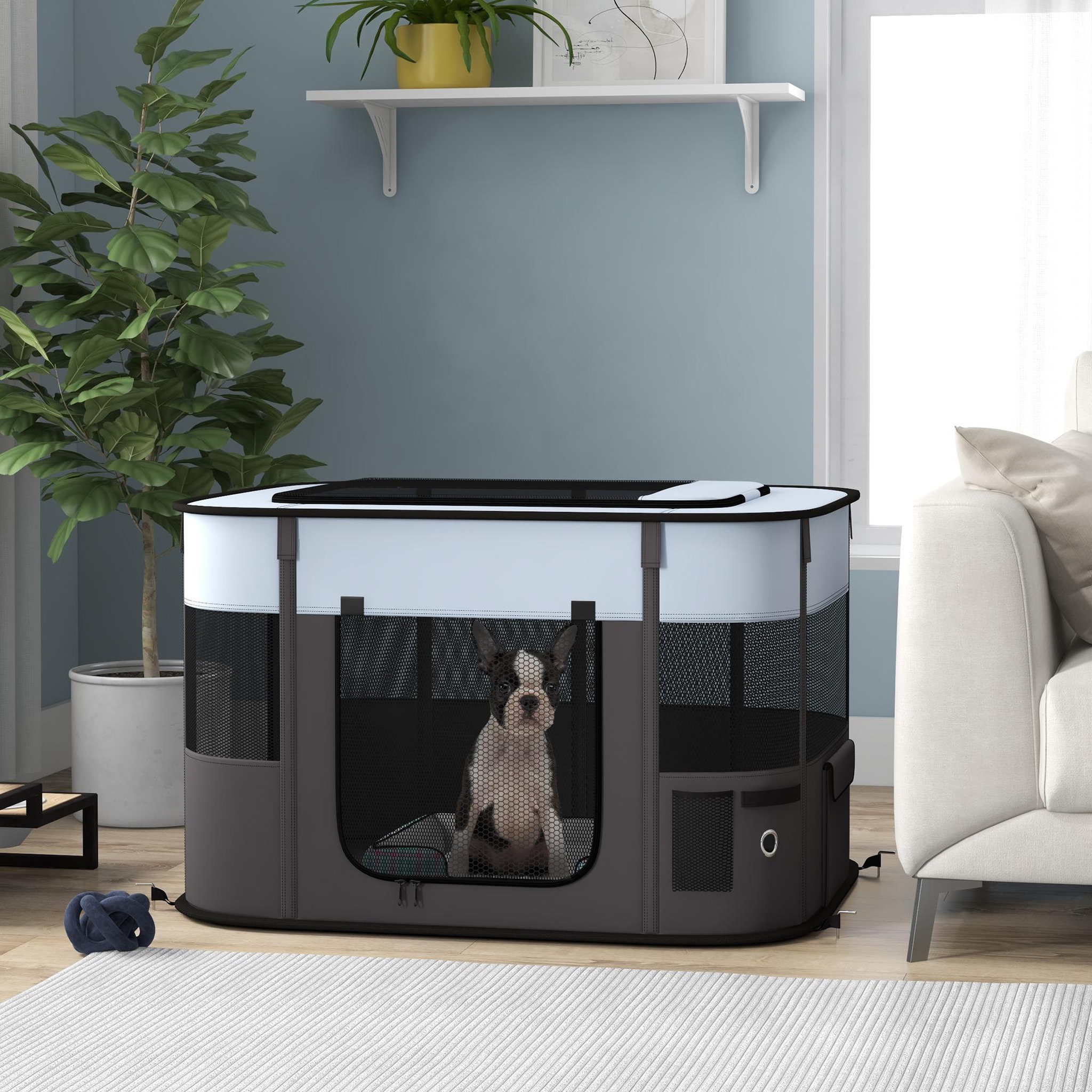 Voir la diapositive 2 : PAWHUT Parc pour chien pliable dim. 94l x 74l x 60h cm tissu oxford gris noir