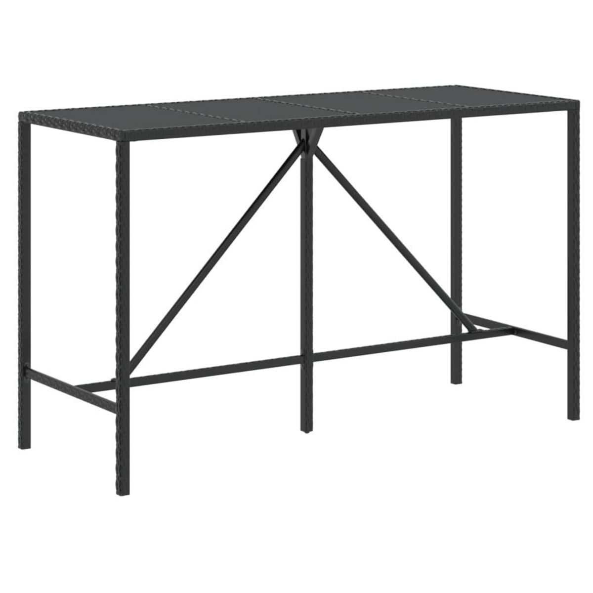 VIDAXL Table de bar et dessus en verre noir 180x70x110 cm poly rotin