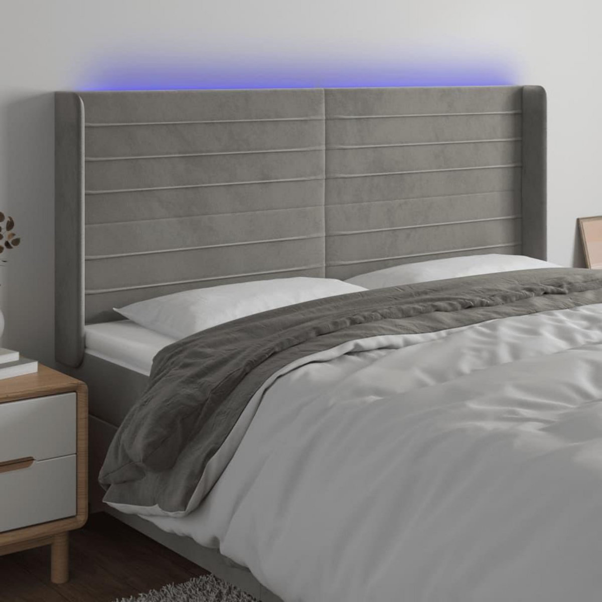 VIDAXL Tete de lit a LED Gris clair 163x16x118/128 cm Velours