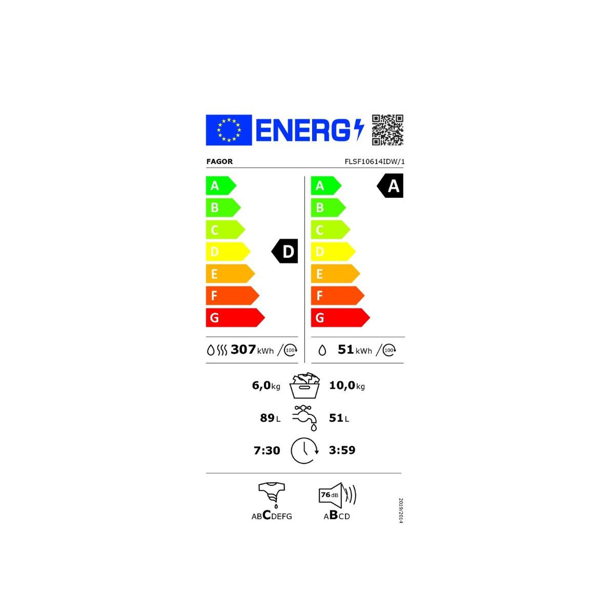 Voir la diapositive 2 : Fagor Lave-linge séchant frontal 10kg/6kg 1400 tours/min blanc - flsf10614idw/1