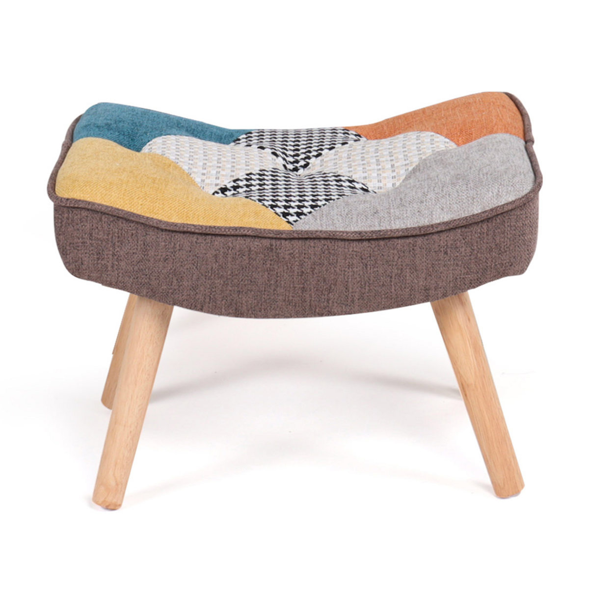 ID MARKET Fauteuil scandinave IVAR avec repose pieds en tissu patchwork multicouleurs