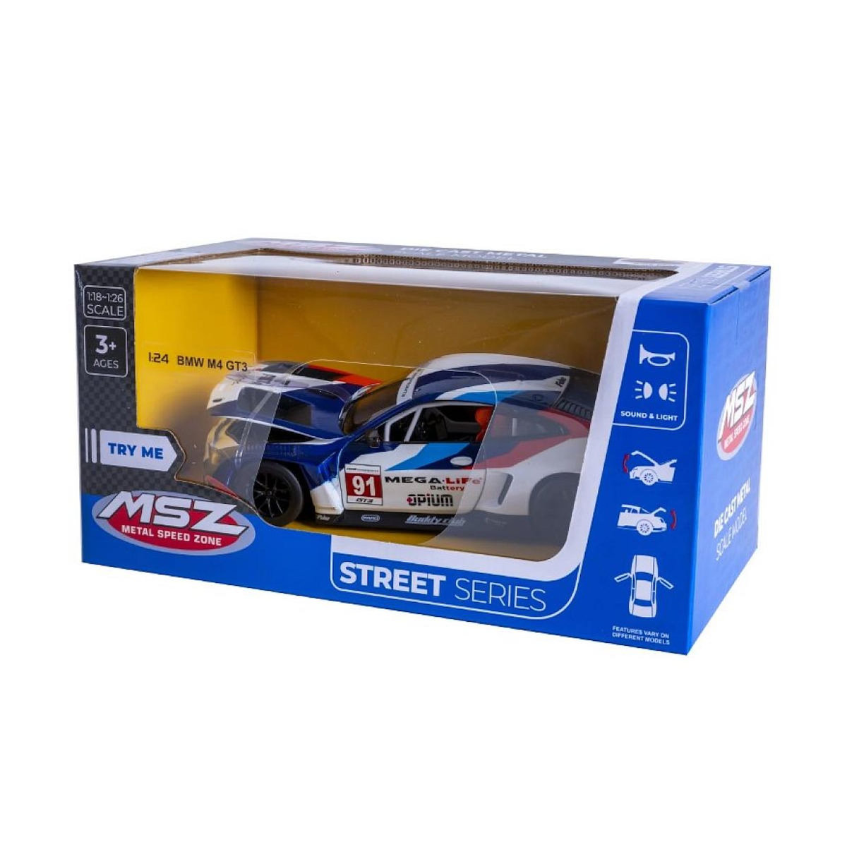 Jamara BMW M4 GT3 miniature 1:24 blanche avec piles