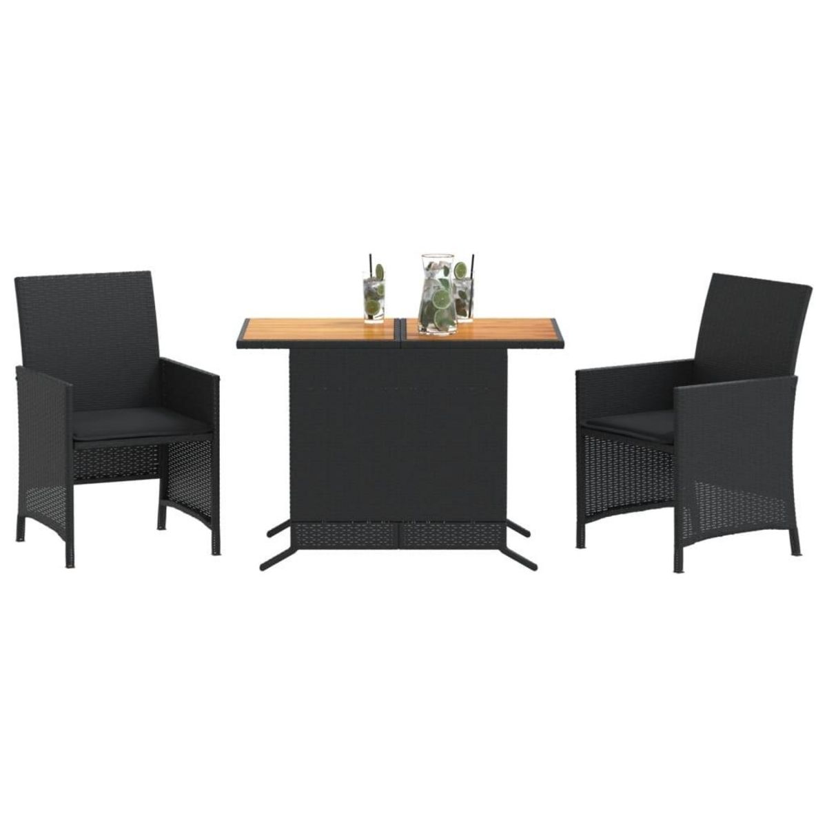 VIDAXL Ensemble de bistro 3 pcs avec coussins noir resine tressee