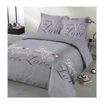VISION VISION Parure de couette Love - 100% coton - 1 housse de couette 240 x 220 cm + 2 taies d'oreiller 65 x 65 cm - Gris