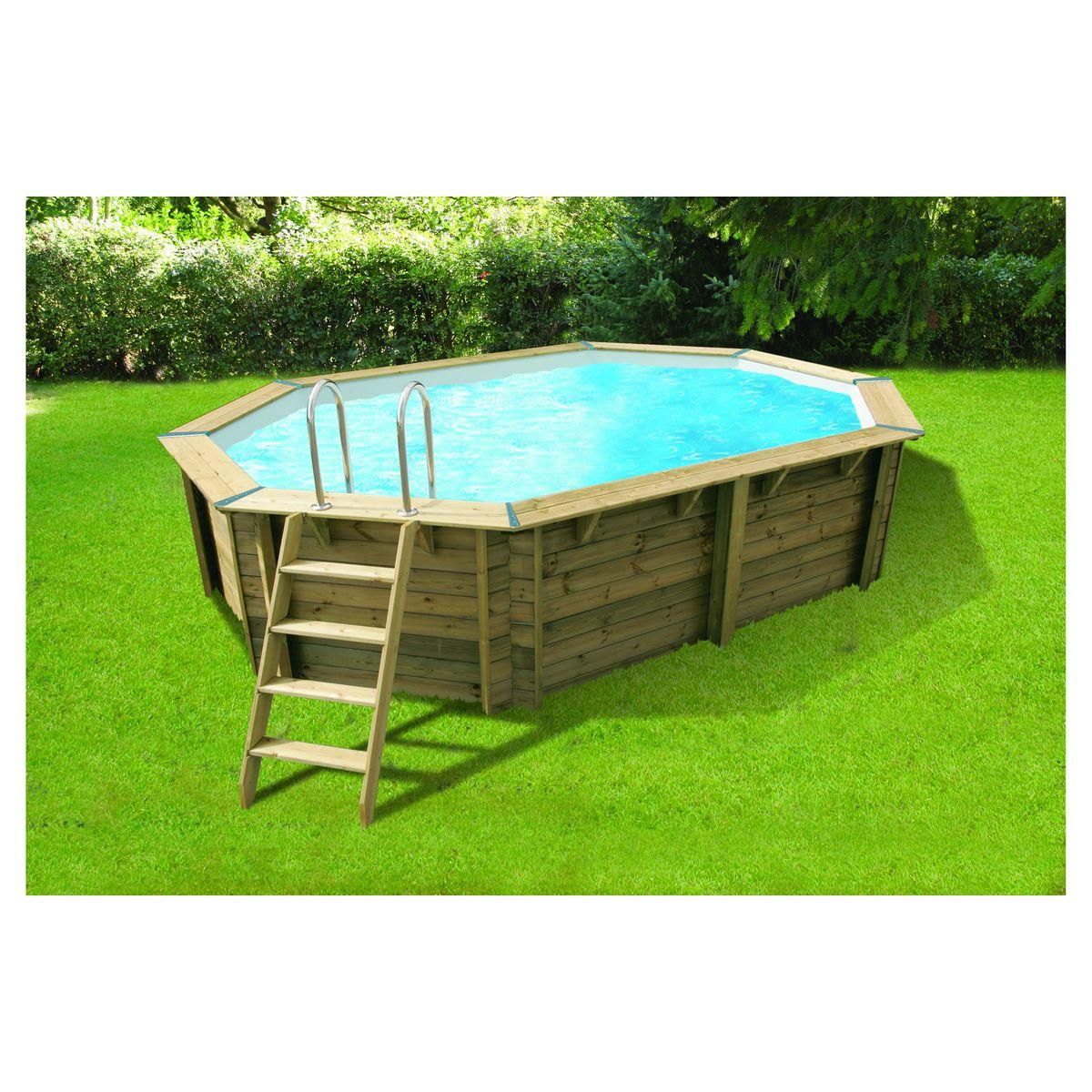 UBBINK Piscine hors sol bois octogonale- 355x550x120cm - Liner Bleu -OCEA