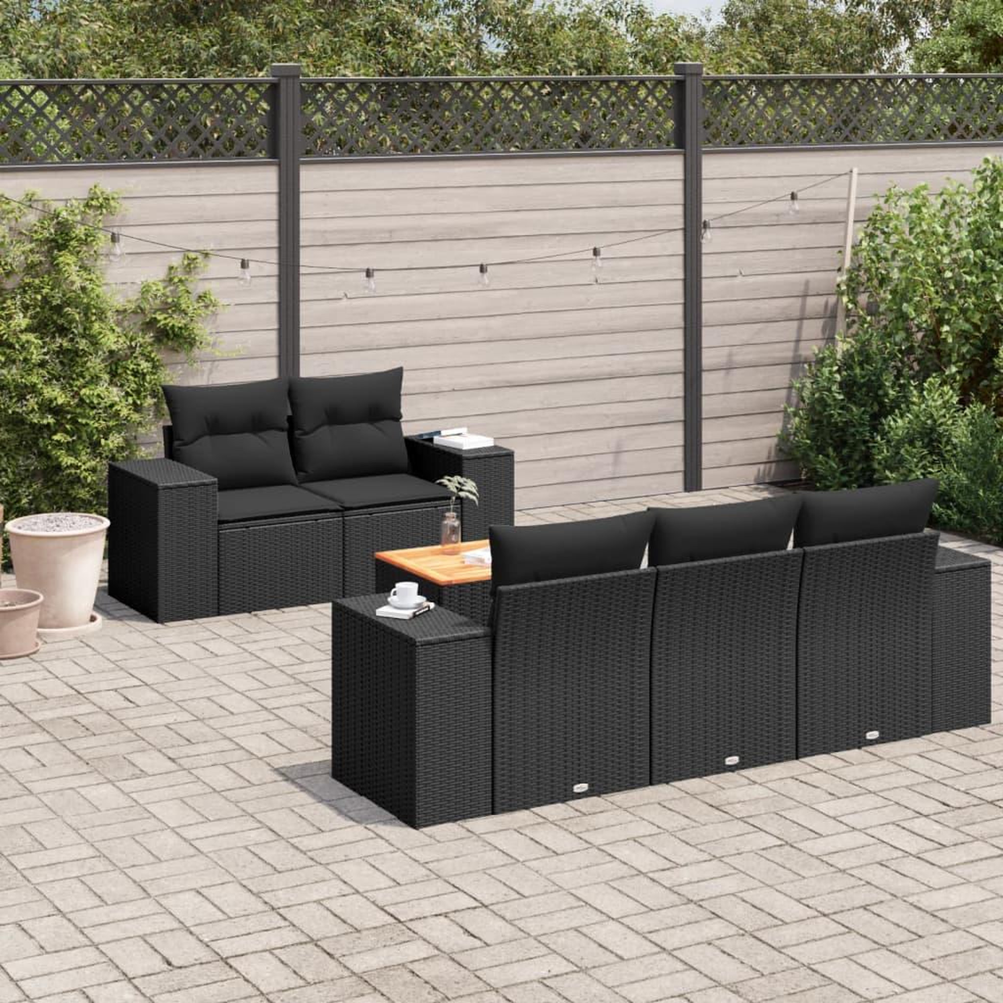 VIDAXL Salon de jardin 6 pcs avec coussins noir resine tressee