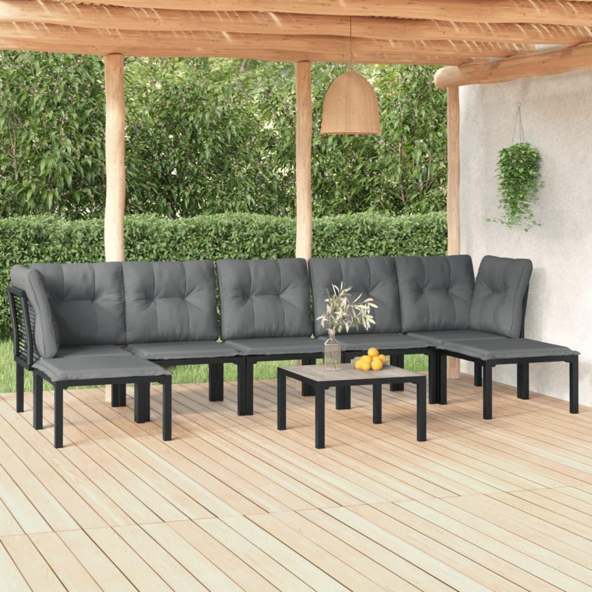 VIDAXL Salon de jardin 8 pcs noir et gris resine tressee
