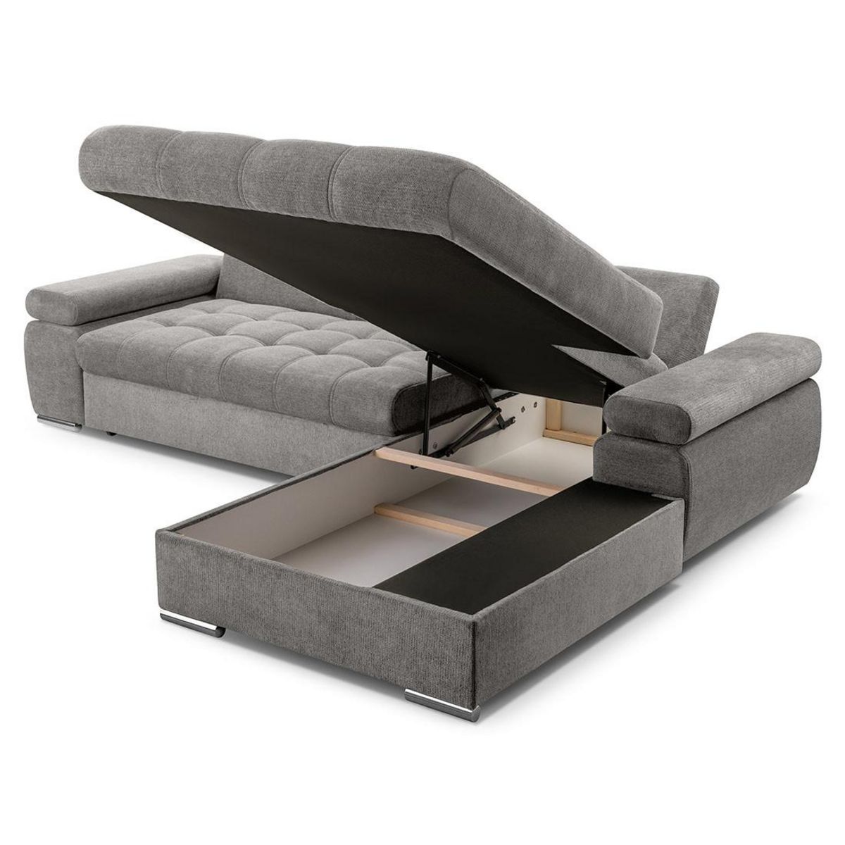 BEST MOBILIER Bianca - canapé d'angle droit 4 places convertible avec coffre en tissu texturé