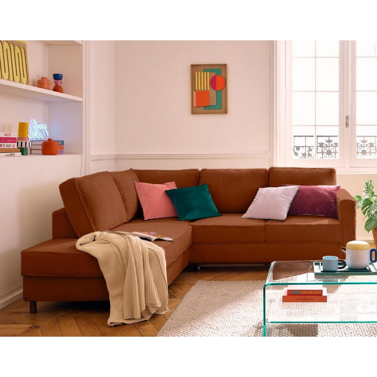 LISA DESIGN Jake - canapé d'angle gauche 5 places convertible en fausse fourrure