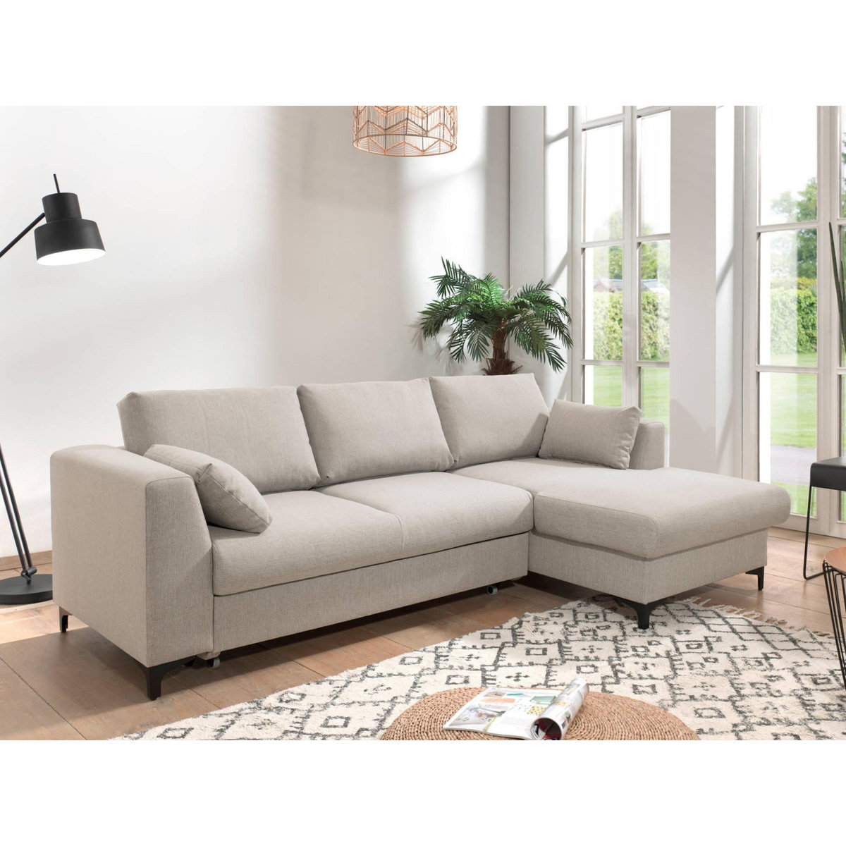 LISA DESIGN Tala - canapé d'angle droit - convertible avec coffre - 4 places - en tissu