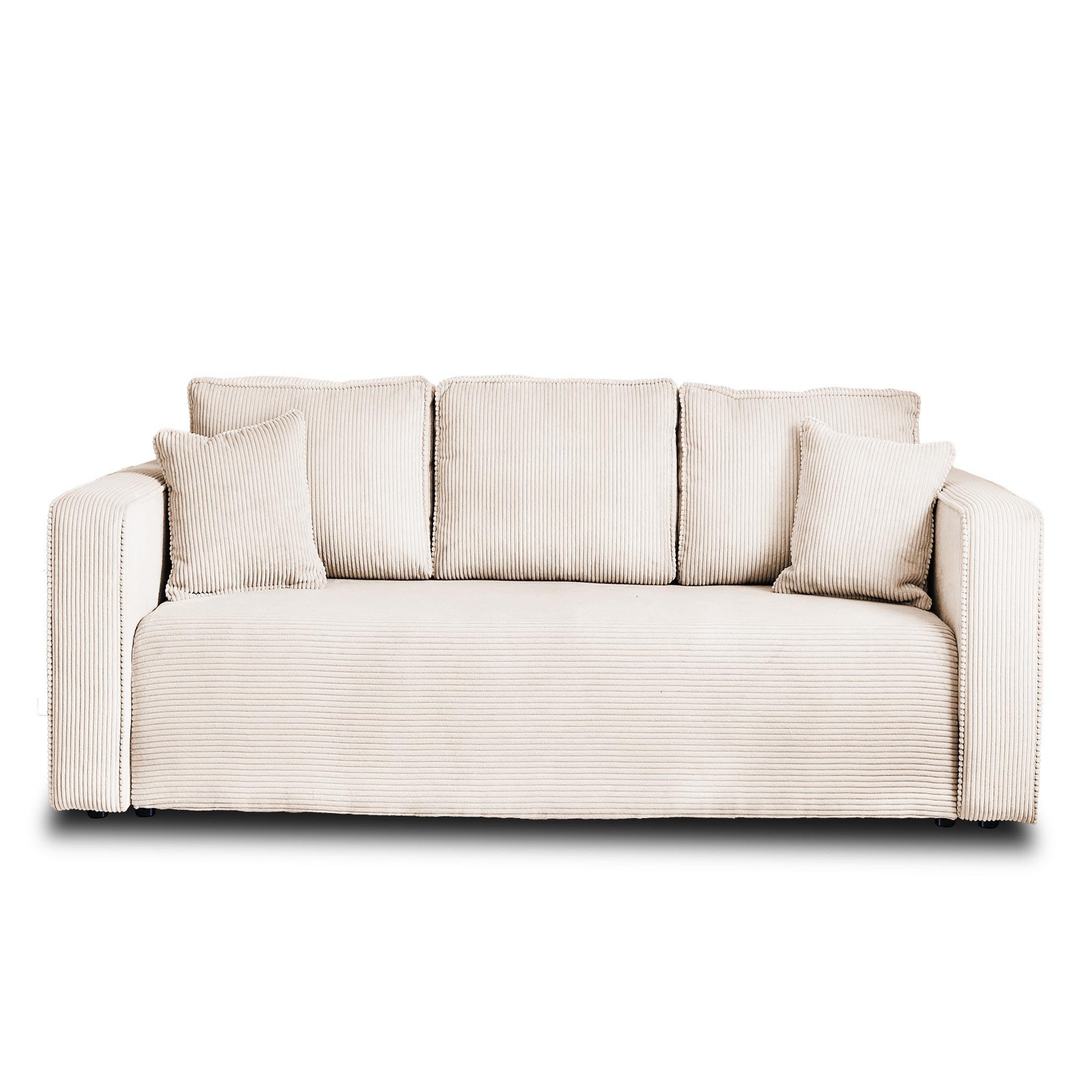 BEST MOBILIER Topaze - canapé 3 places - convertible avec coffre - en velours côtelé. Coloris disponibles : Bleu, Beige, Gris, Orange, Vert