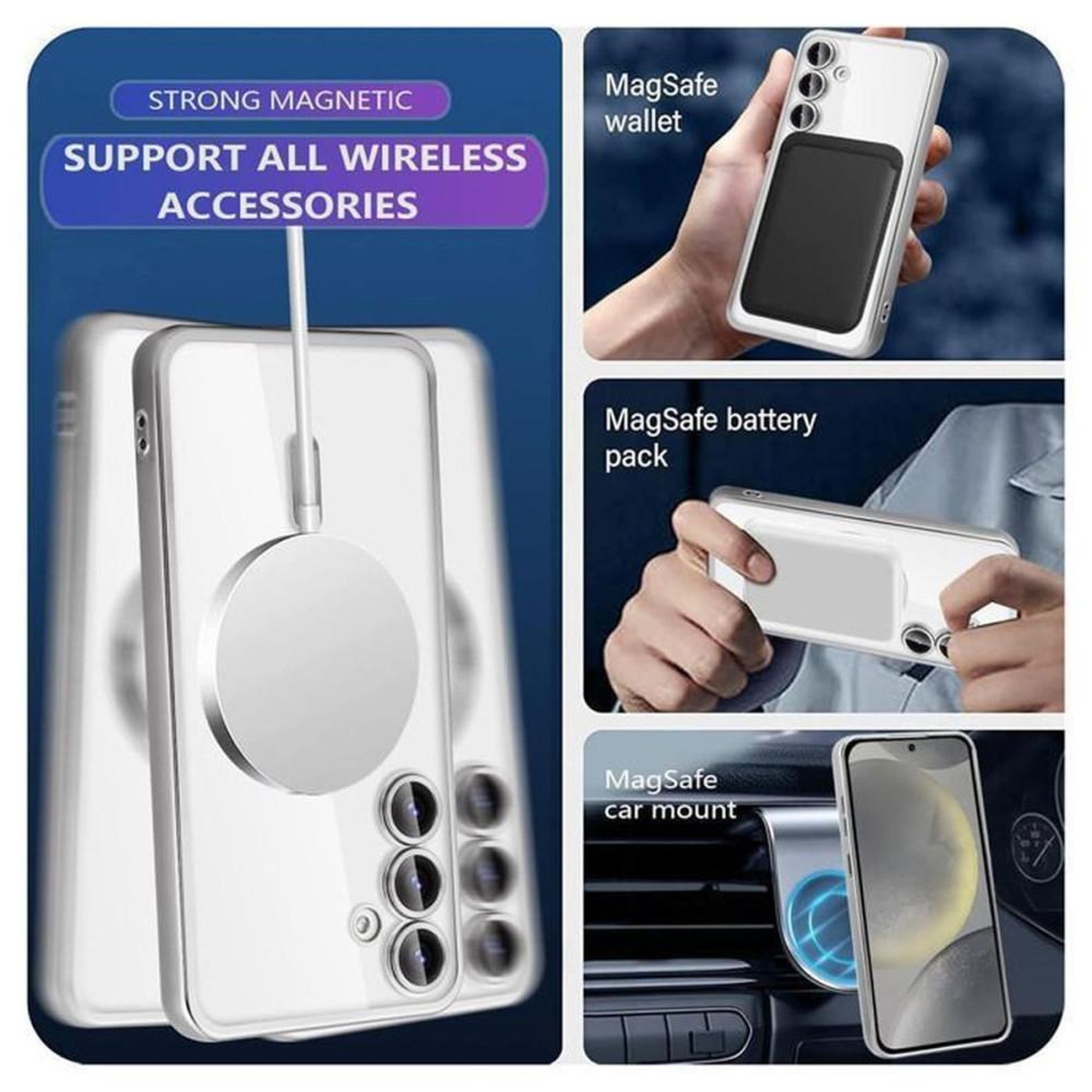 Voir la diapositive 5 : Coque téléphone Samsung Galaxy S24+ ultra-fine transparente anti-choc avec protection verre trempé et zone magnétique
