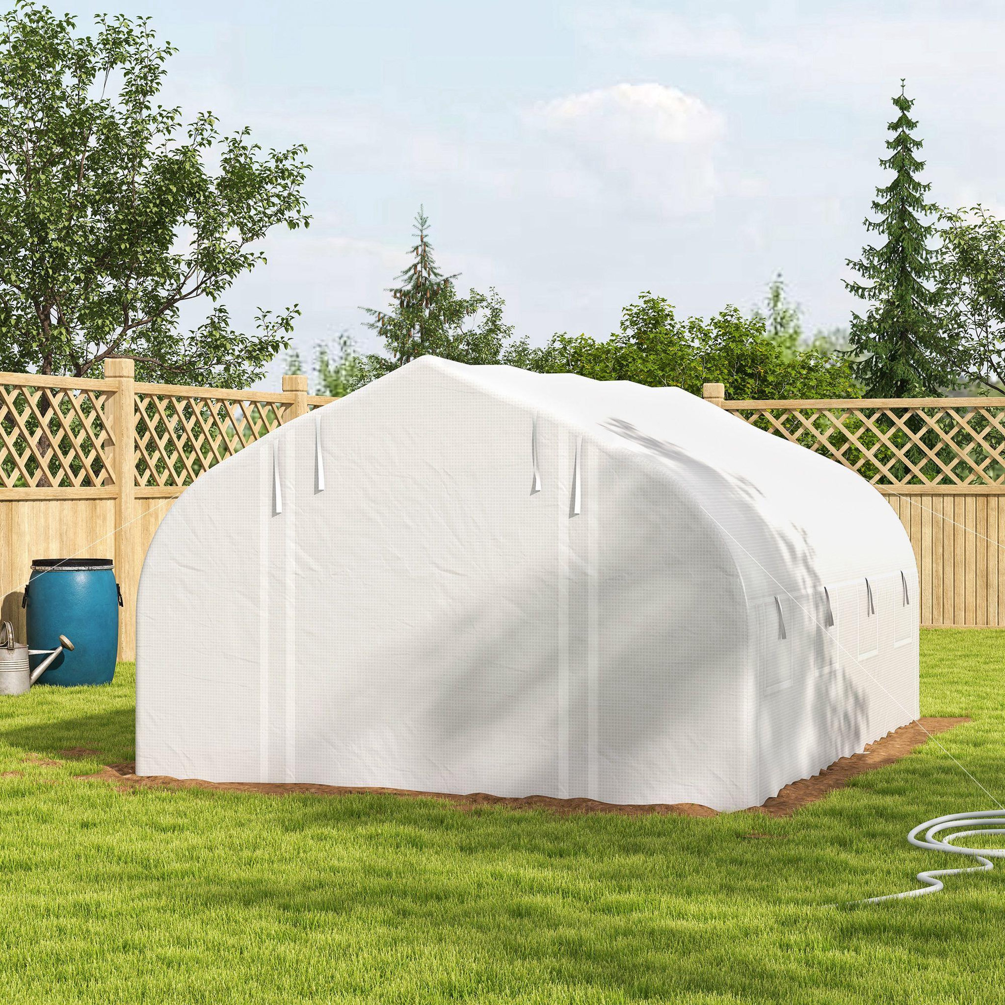 Voir la diapositive 2 : OUTSUNNY Serre tunnel de jardin 12 m² bâche pe haute densité 140 g/m² blanc