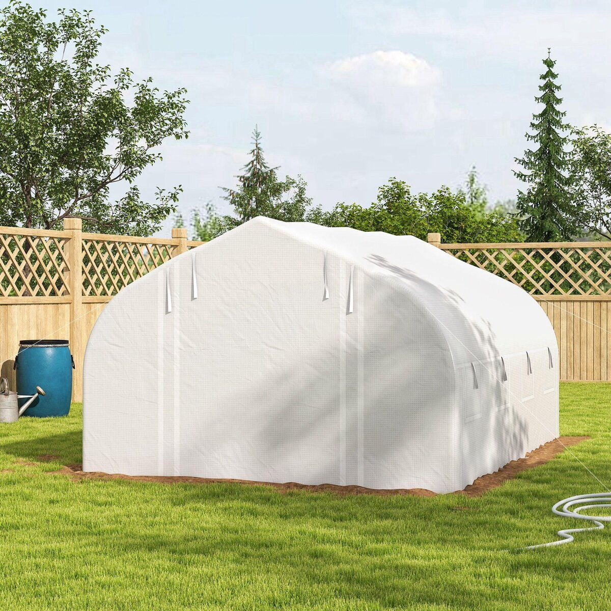 OUTSUNNY Serre tunnel de jardin 12 m² bâche PE haute densité 140 g/m² blanc