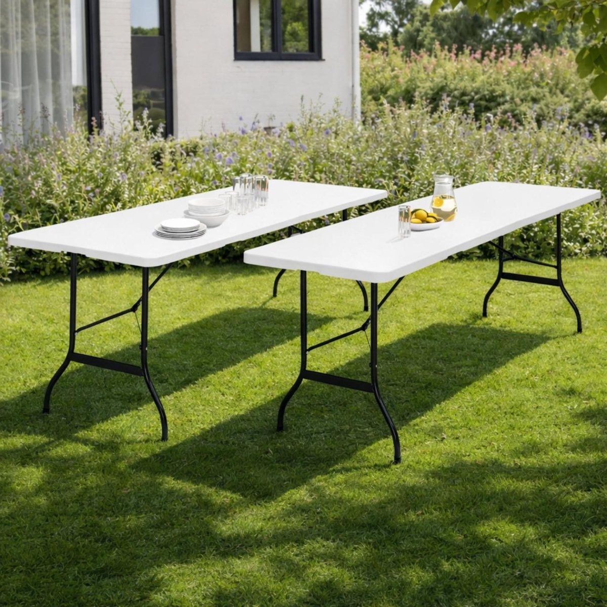 ID MARKET Lot de 2 tables pliantes portables 180 CM pour camping ou réception