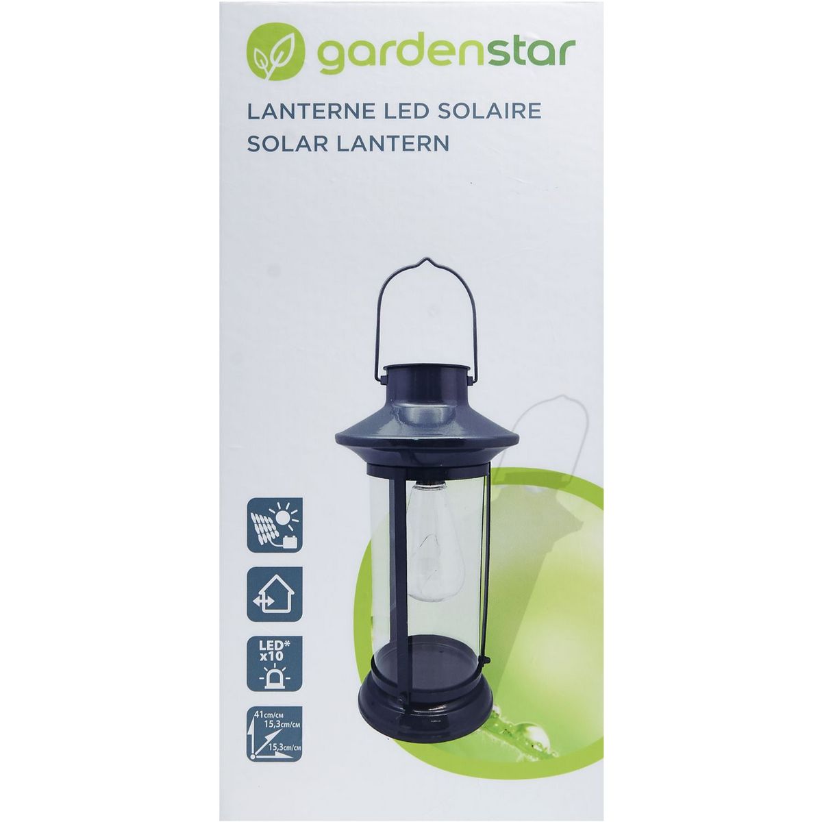 GARDENSTAR Lanterne solaire en métal 16 x 16 x 36cm