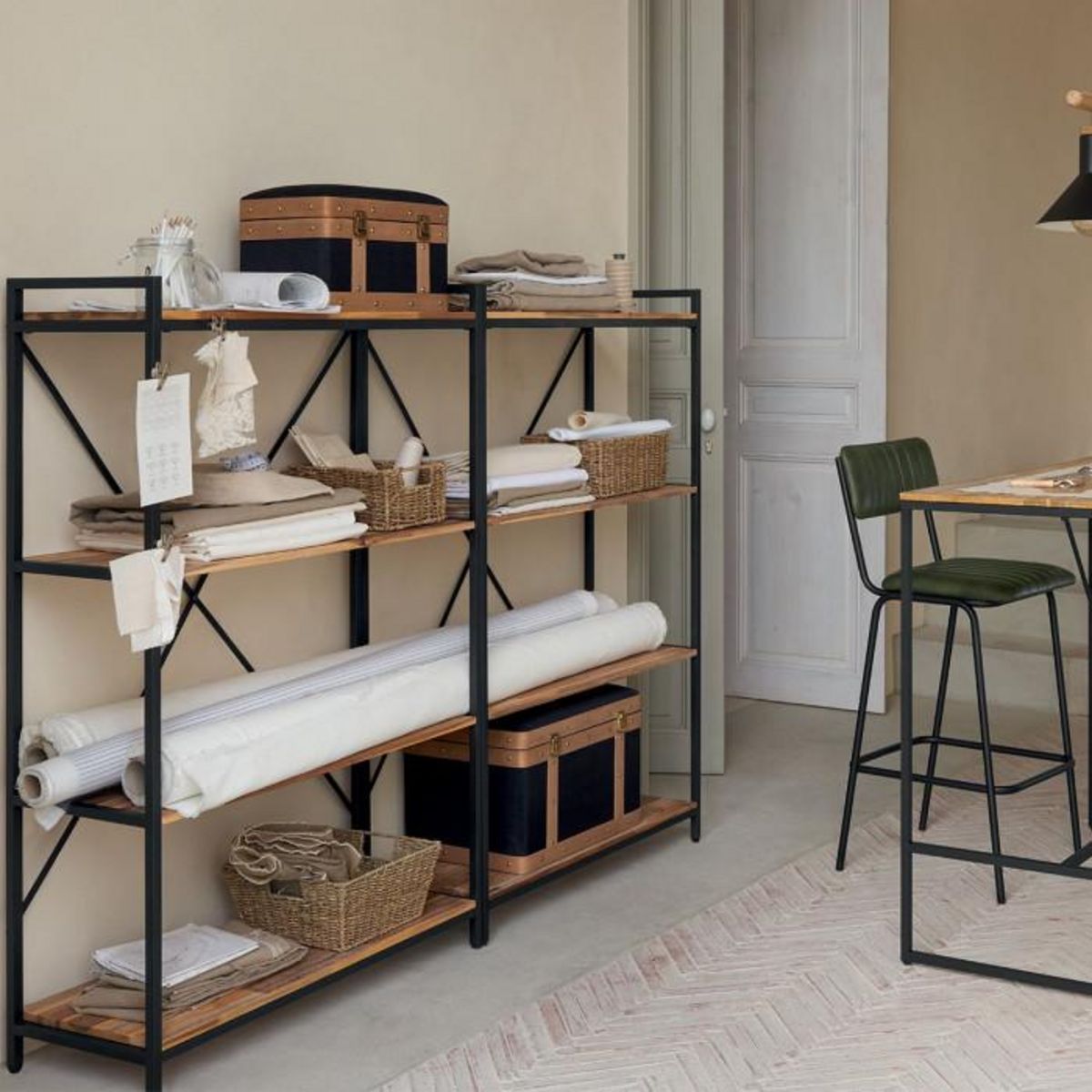 ATMOSPHERA Lot de 3 Malles Vintage  Norah  50cm Noir