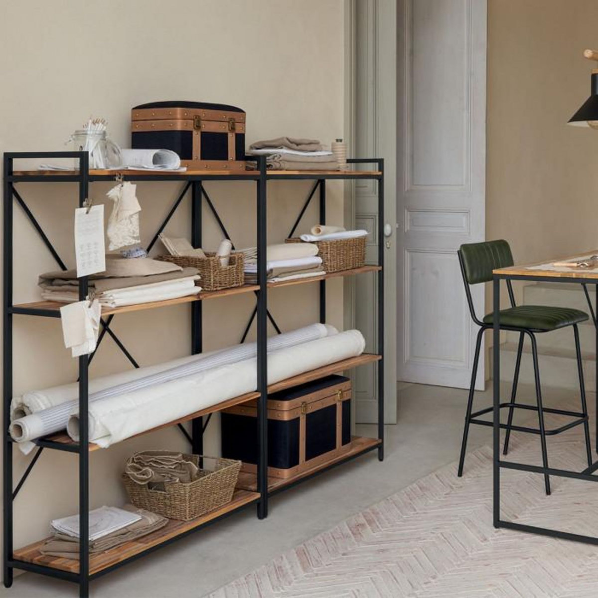 ATMOSPHERA Lot de 3 Malles Vintage  Norah  50cm Noir