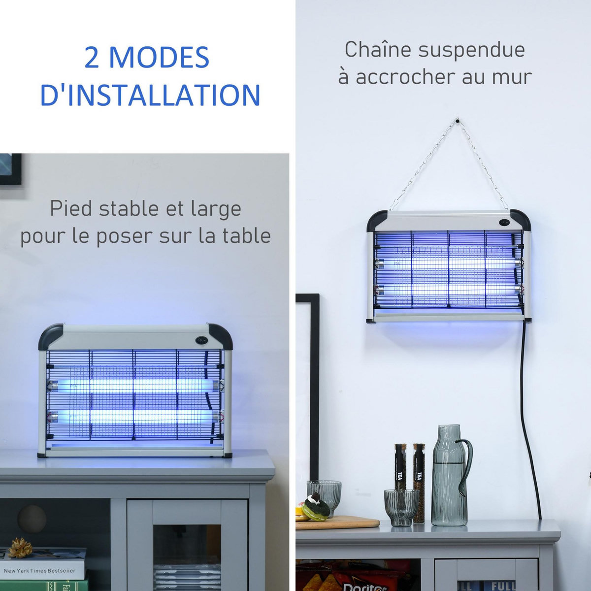 OUTSUNNY Outsunny Lampe UV anti-insectes anti moustique tue mouche électrique destructeur d'insectes 20 W gris