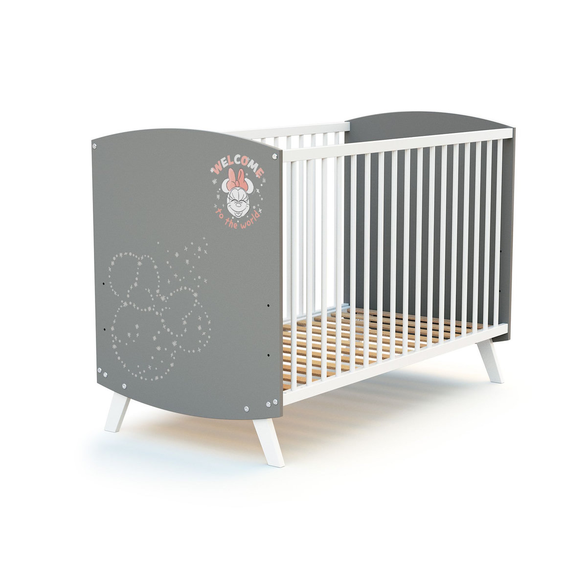 AT4 Ensemble lit bébé 60x120 cm et commode à langer 3 tiroirs MINNIE DISNEY Gris