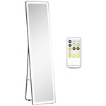 HOMCOM Miroir LED sur pied ou mural au choix - intensité et couleur réglable - télécommande incluse - verre alu. noir