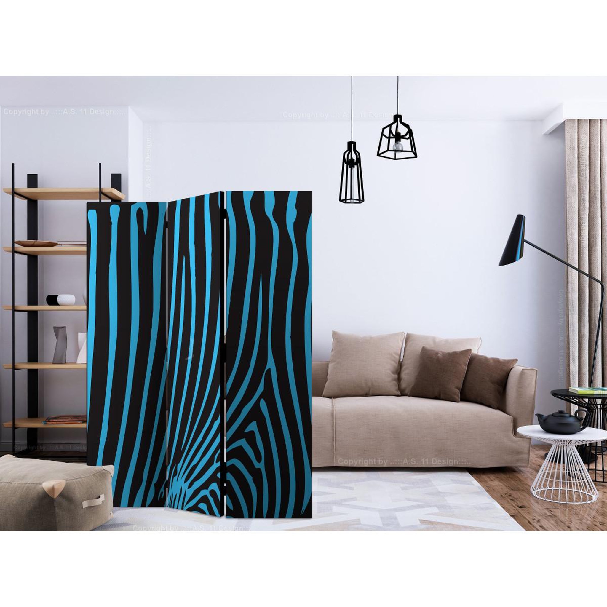 Voir la diapositive 2 : Paris Prix Paravent 3 volets  zebra pattern turquoise  135x172cm
