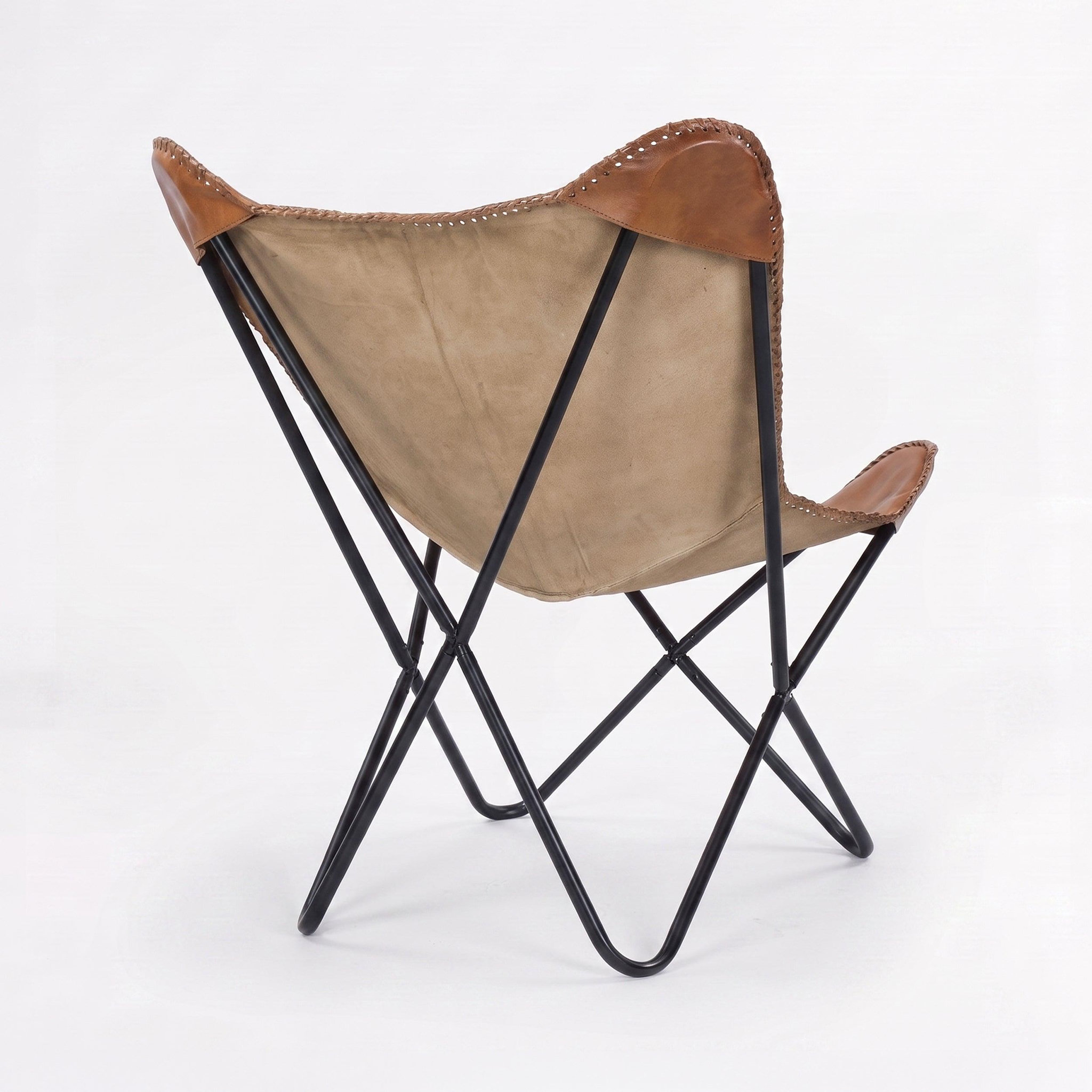 Voir la diapositive 3 : MAISON PAVANE Fauteuil papillon en cuir de buffle marron-Octave