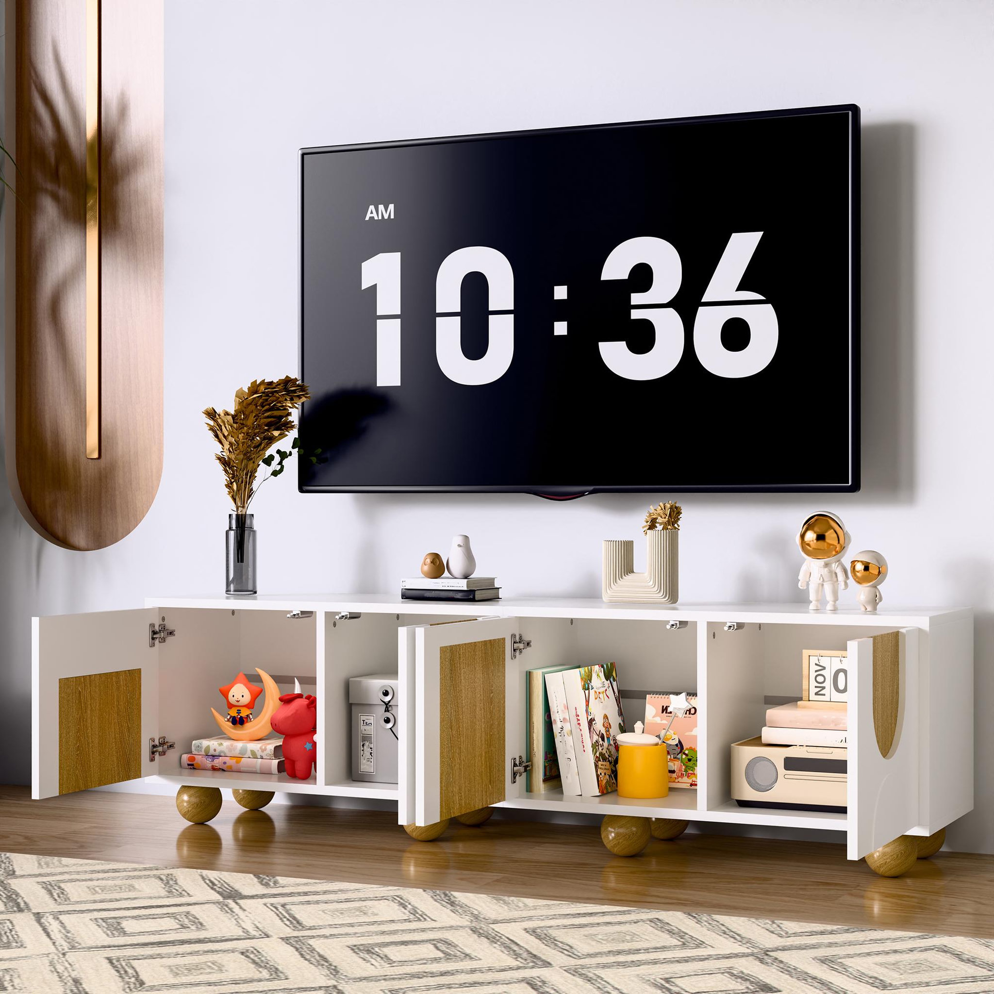 Voir la diapositive 5 : MERAX Meuble tv blanc+naturel 175 cm mdf
