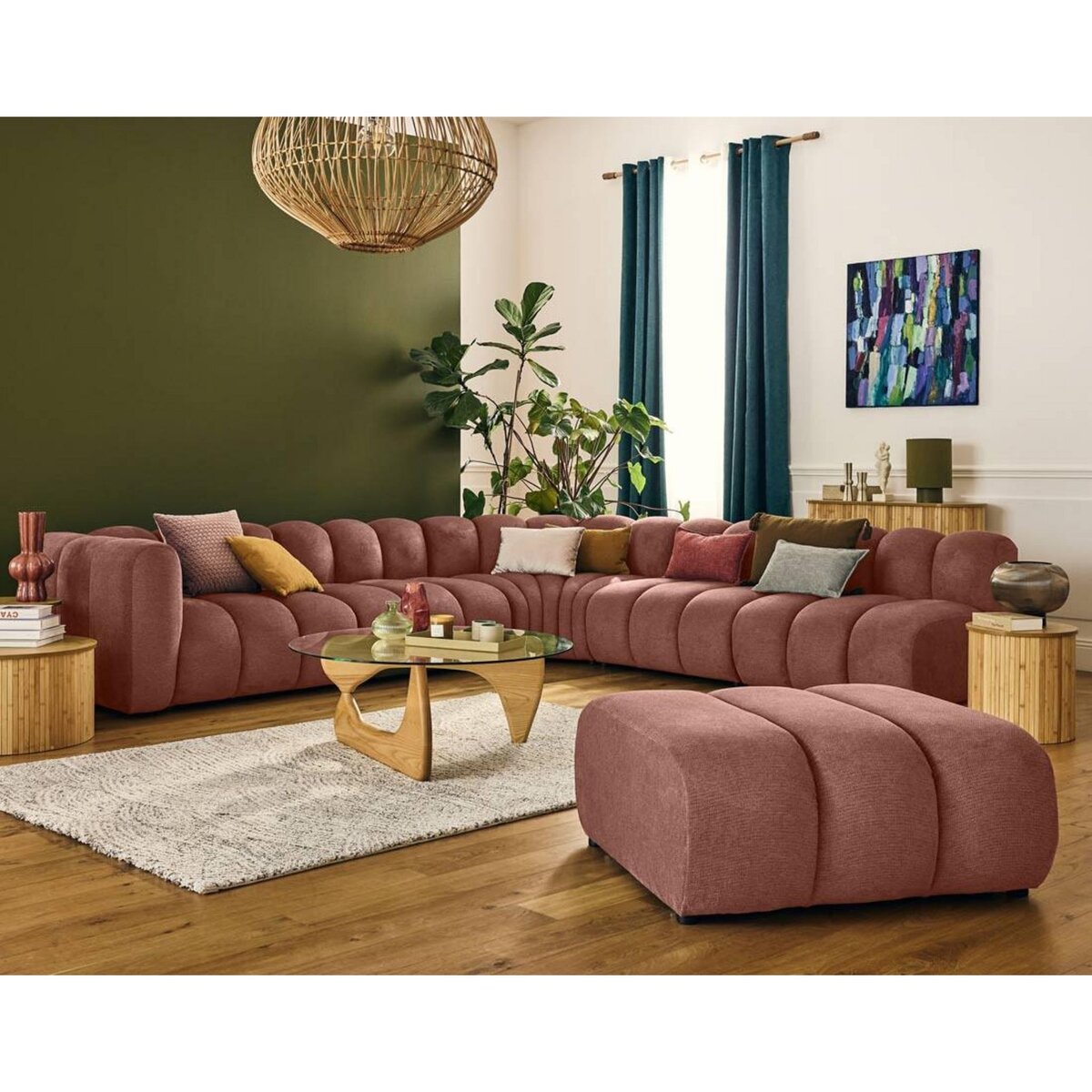 LISA DESIGN Debbie - canapé modulable d'angle droit 5 places en tissu texturé