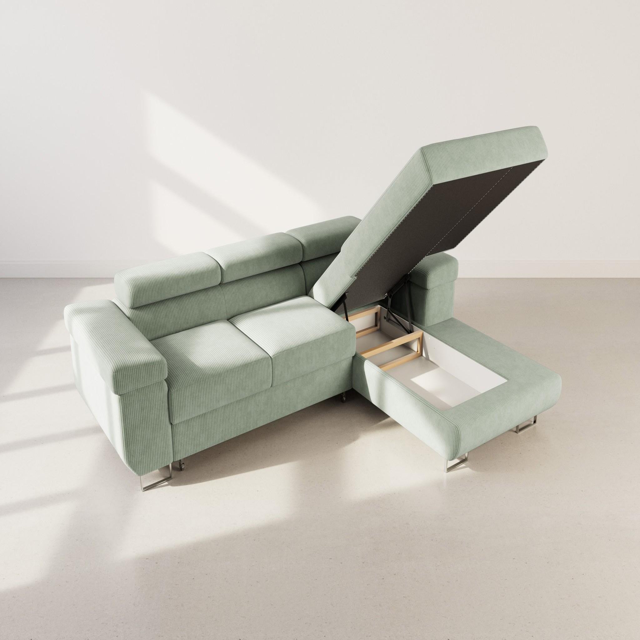 Voir la diapositive 3 : BEST MOBILIER Pablo - canapé d'angle droit - 6 places - convertible avec coffre et têtières réglables - en velours côtelé