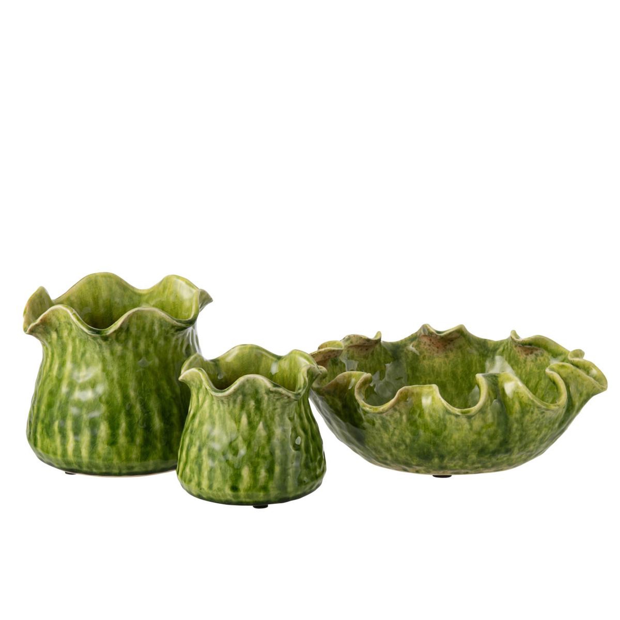 Voir la diapositive 2 : J-LINE Cache-pot déco en argile  roni  20cm vert