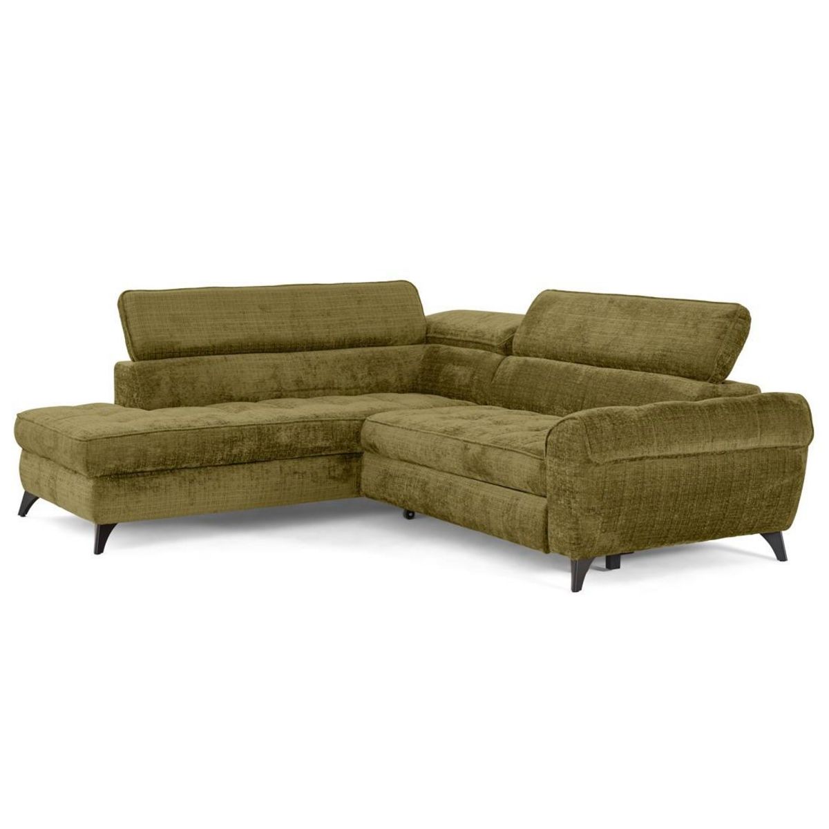 LISA DESIGN Marlo - canapé d'angle gauche 5 places convertible avec coffre et têtières en velours texturé