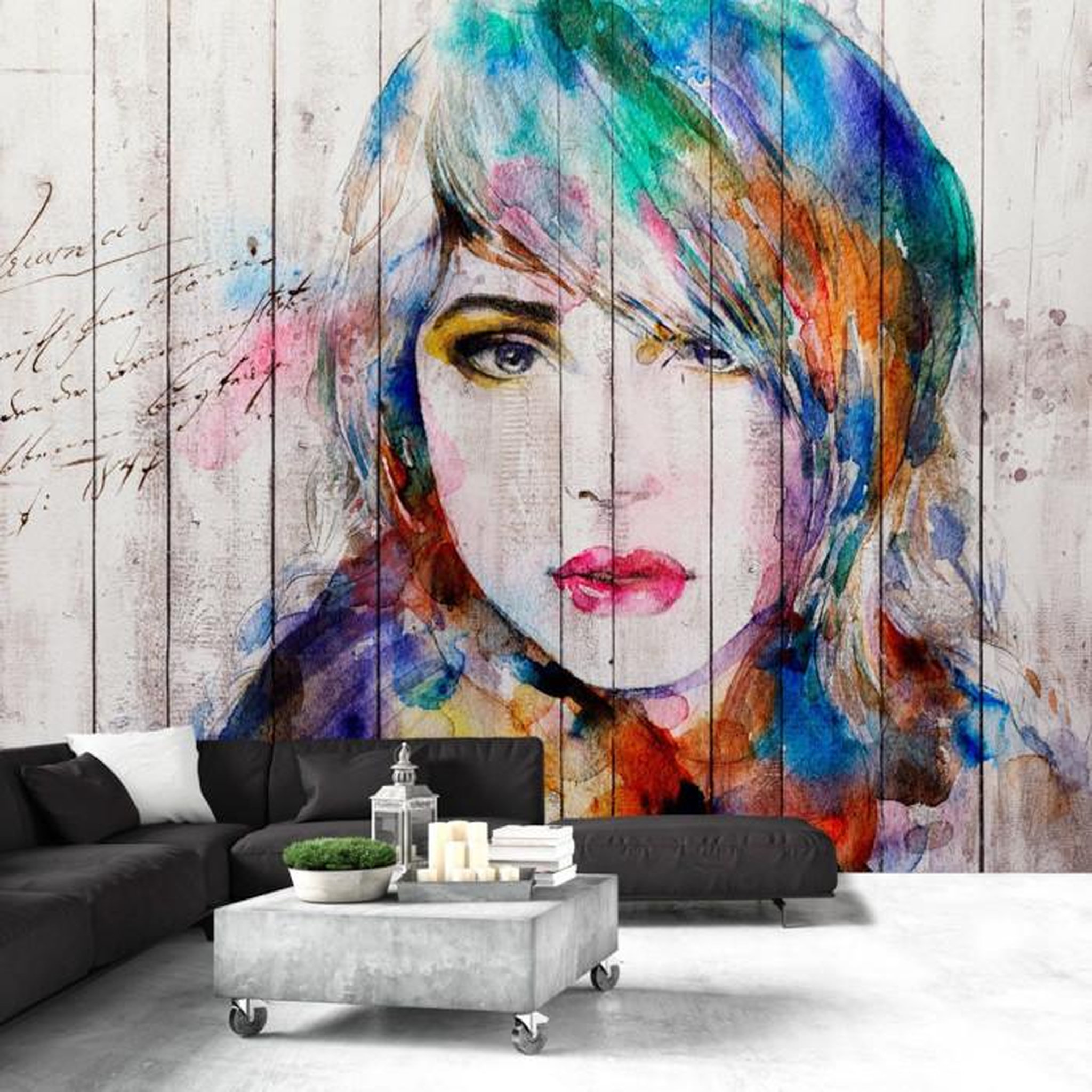 Paris Prix Papier Peint  Wooden Portrait. Coloris disponibles : Multicolore
