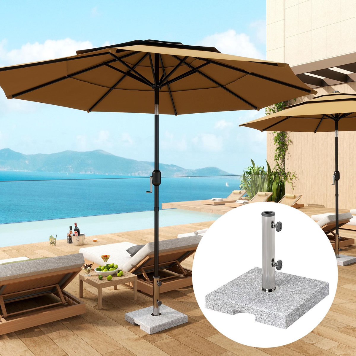 OUTSUNNY Pied de parasol granite 21 Kg compatible mât dia. 32-48 mm