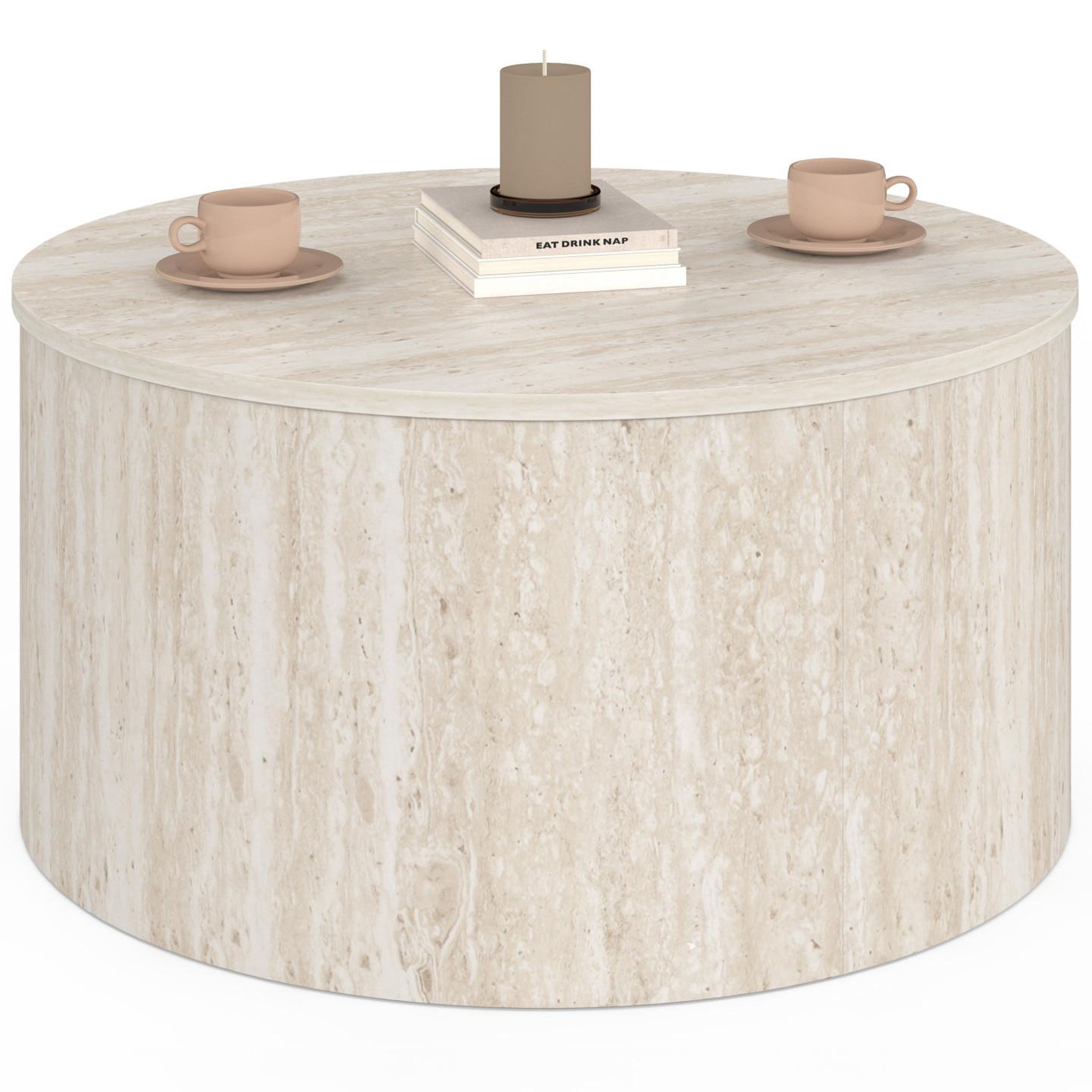 ID MARKET Table basse ronde nova 70 cm bois effet travertin